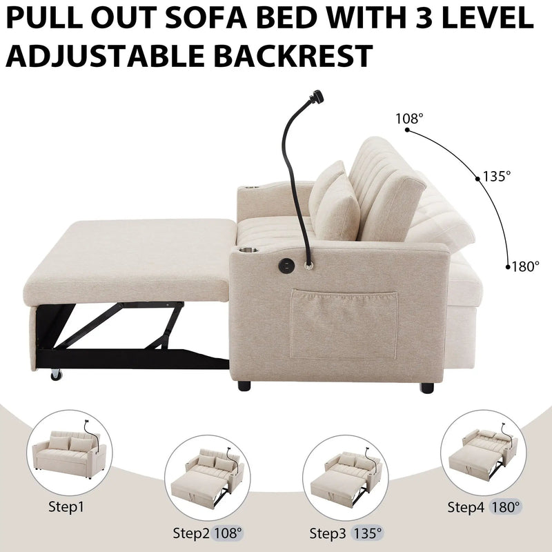 Convertible Sofa Bed Loveseat Sofa With Three USB Ports, Two Side Pockets, Two Cup Holders And 360° swivel Phone Holder For Living Room by HouseOfZazla