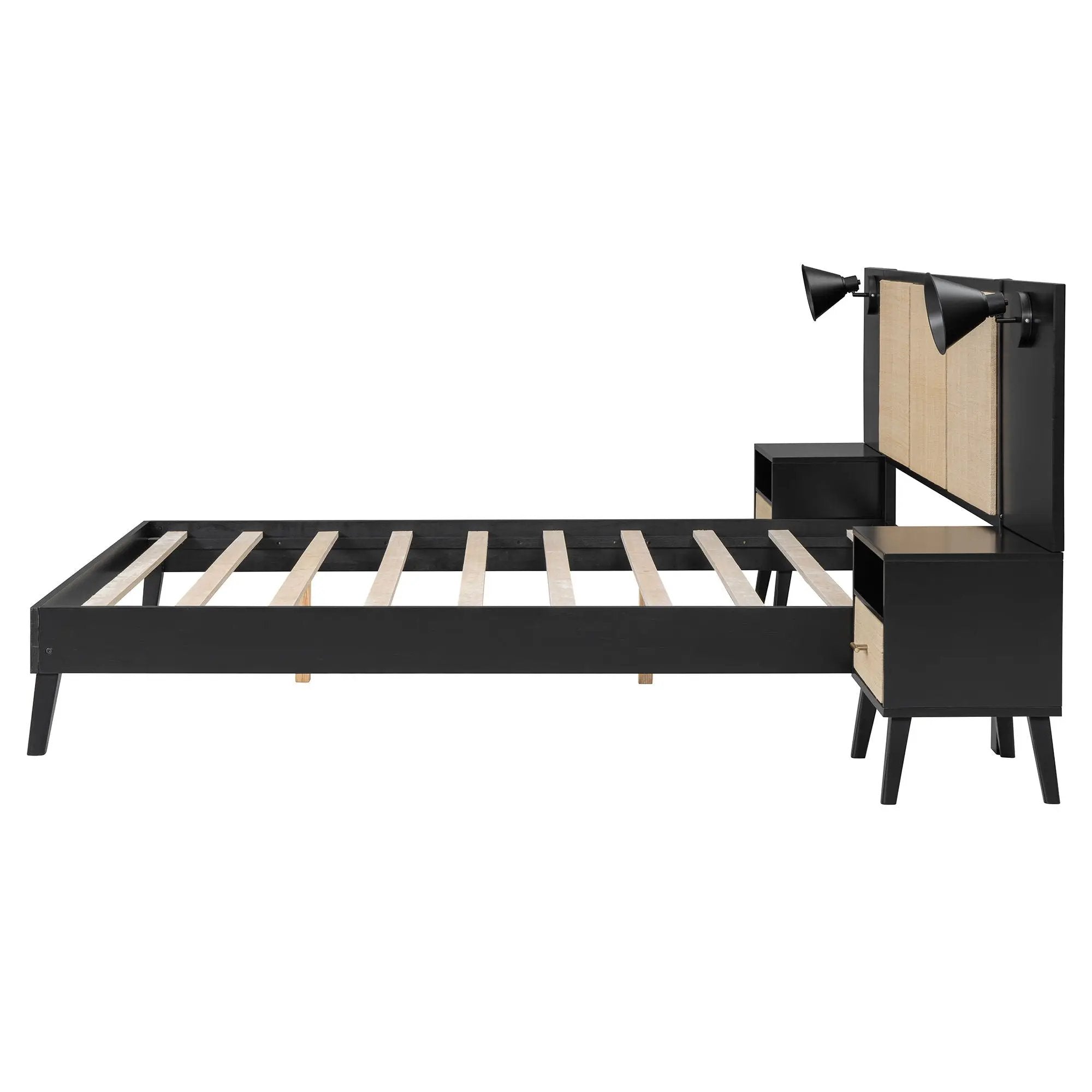 Bed Frame With 2 Nightstands Elegant Design With Lamps by HouseOfZazla