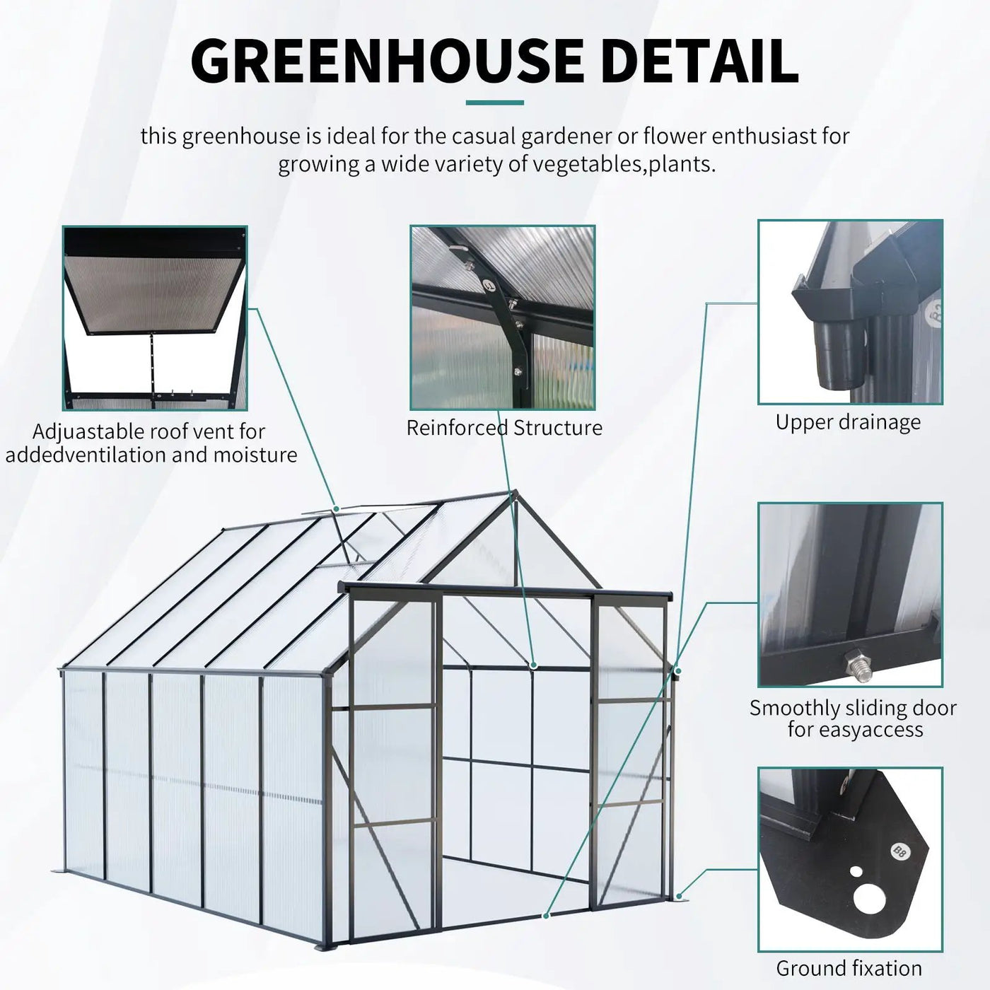 Double Door Polycarbonate house Raised Base And Anchor Aluminum Heavy Duty Walk In houses For Outdoor Backyard In All Season by HouseOfZazla