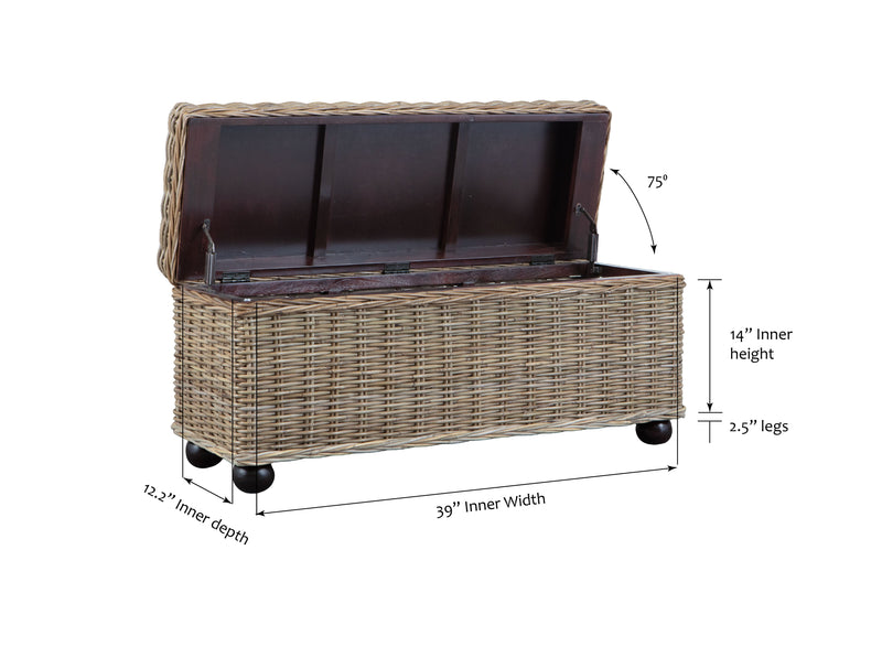 42" Kubu Rattan & Mahogany Lift-Top Storage Trunk by HouseOfZazla