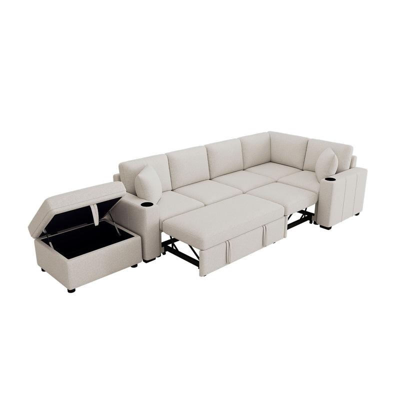Sectional Sofa Convertible Pull-Out Sofa Bed With A Movable Storage Ottoman For Living Room by HouseOfZazla
