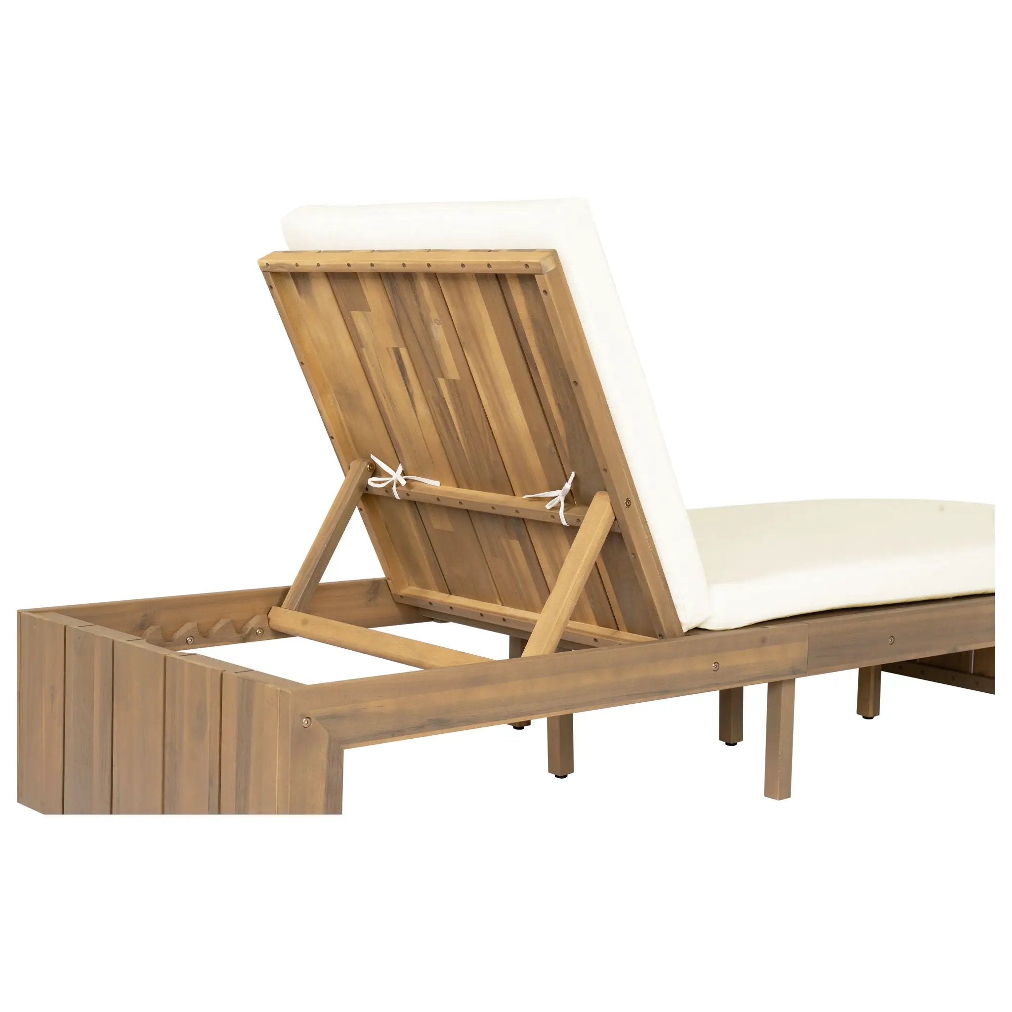 Adjustable Outdoor Chaise Lounge Patio Recliner - Beige / Light Teak by HouseOfZazla
