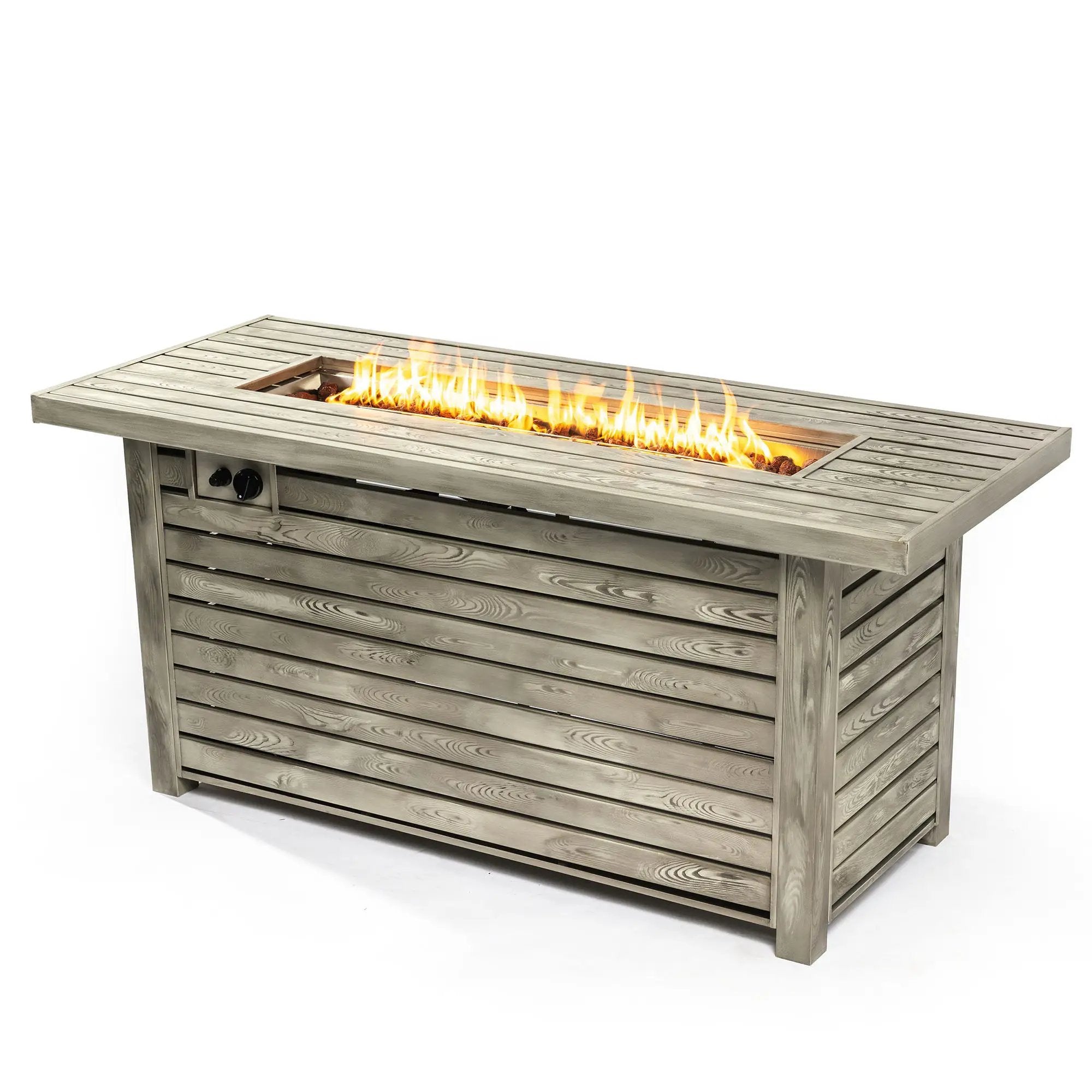 Propane Gas Fire Pit Table, 50000 Btu, Rectangular For Outside - Light Beige by HouseOfZazla