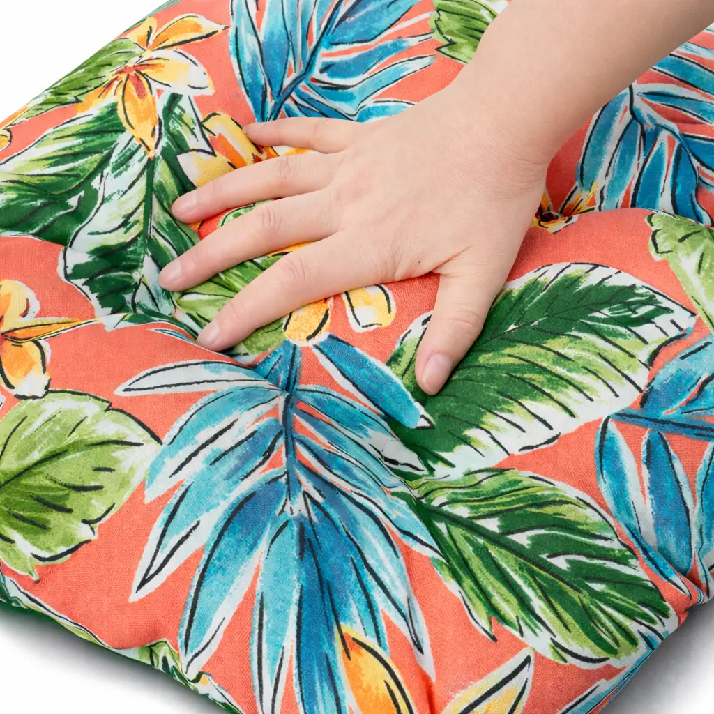 Outdoor Chair Cushions Set of 2, 19 x 19 x 4 Inch Tufted Seat Cushions with Ties by HouseOfZazla