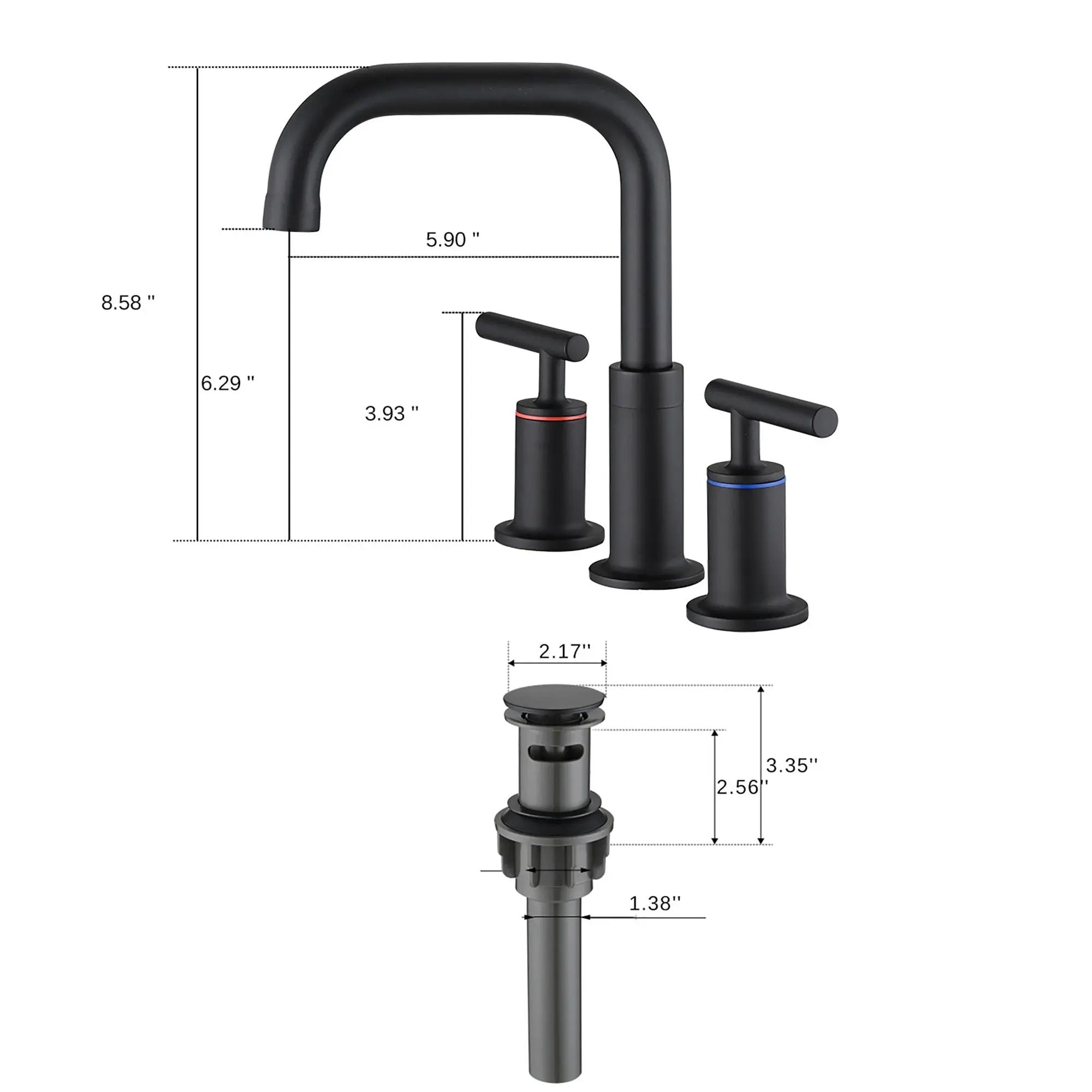 Widespread Bathroom Sink Faucet With Pop Up Drain And Brass Construction - Matte Black by HouseOfZazla