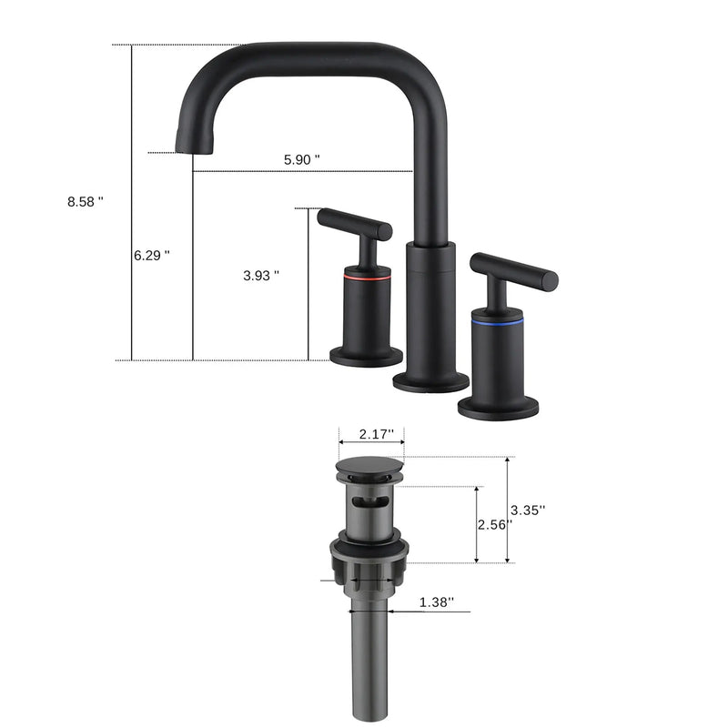 Widespread Bathroom Sink Faucet With Pop Up Drain And Brass Construction - Matte Black by HouseOfZazla