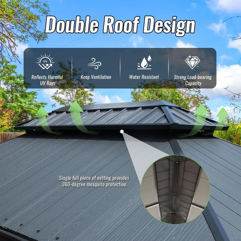 12'x14' Hardtop Gazebo with Resin Roof and Drainage Gutters by HouseOfZazla