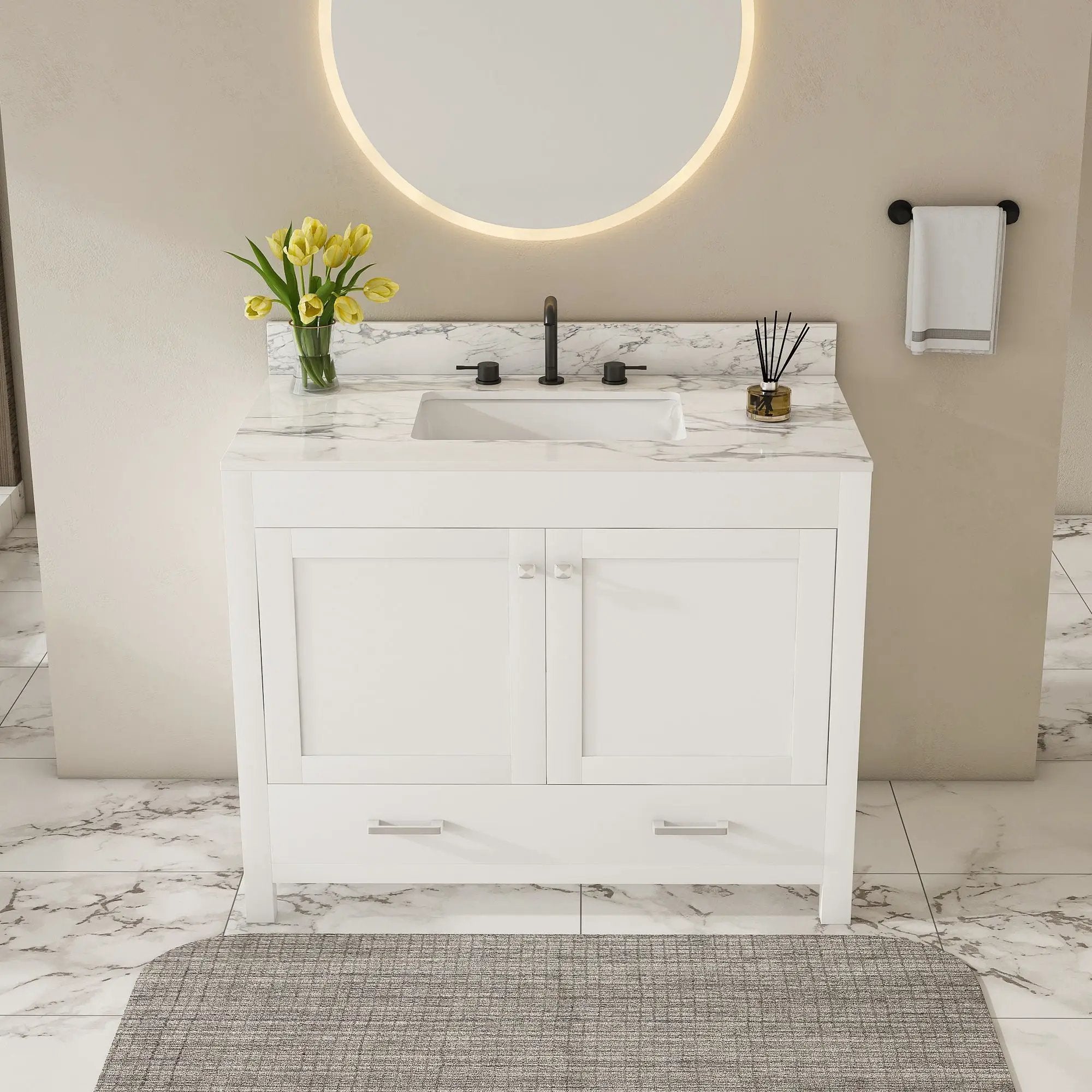 43" Bathroom Vanity Multi Functional Cabinet - White by HouseOfZazla