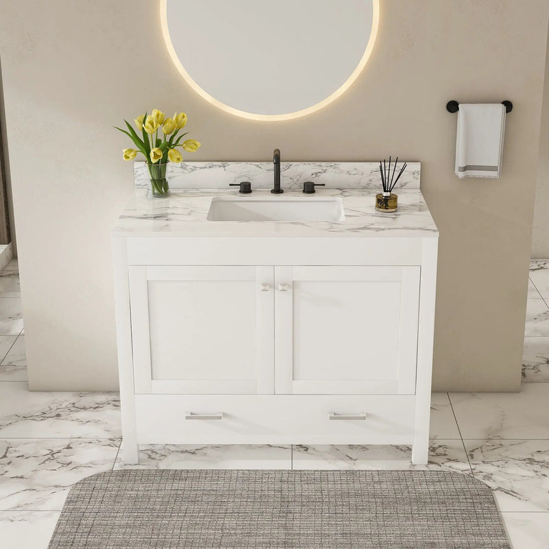 43" Bathroom Vanity Multi Functional Cabinet - White by HouseOfZazla