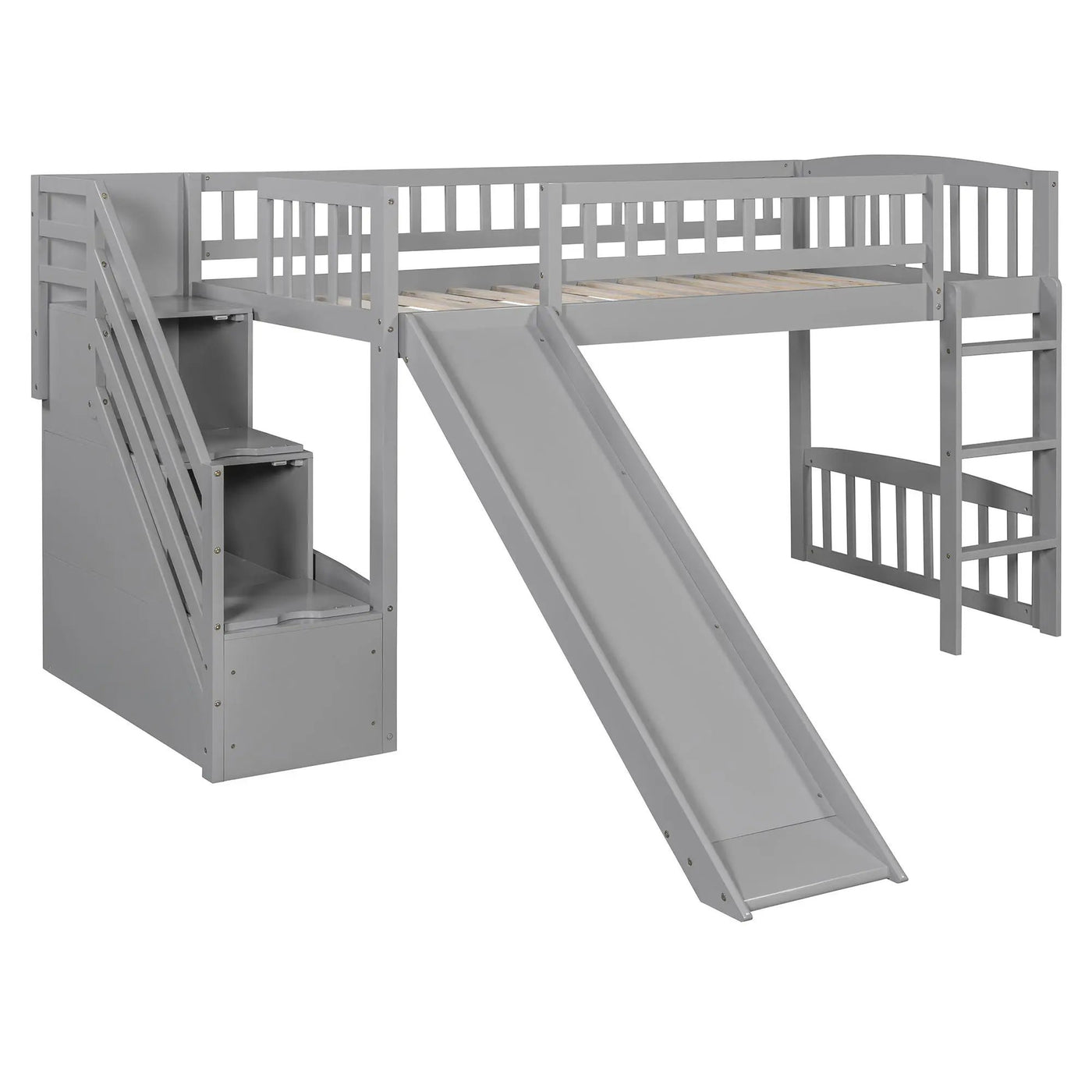 Loft Stairway Bed With 2 Drawers, Convertible Ladder And Slide by HouseOfZazla