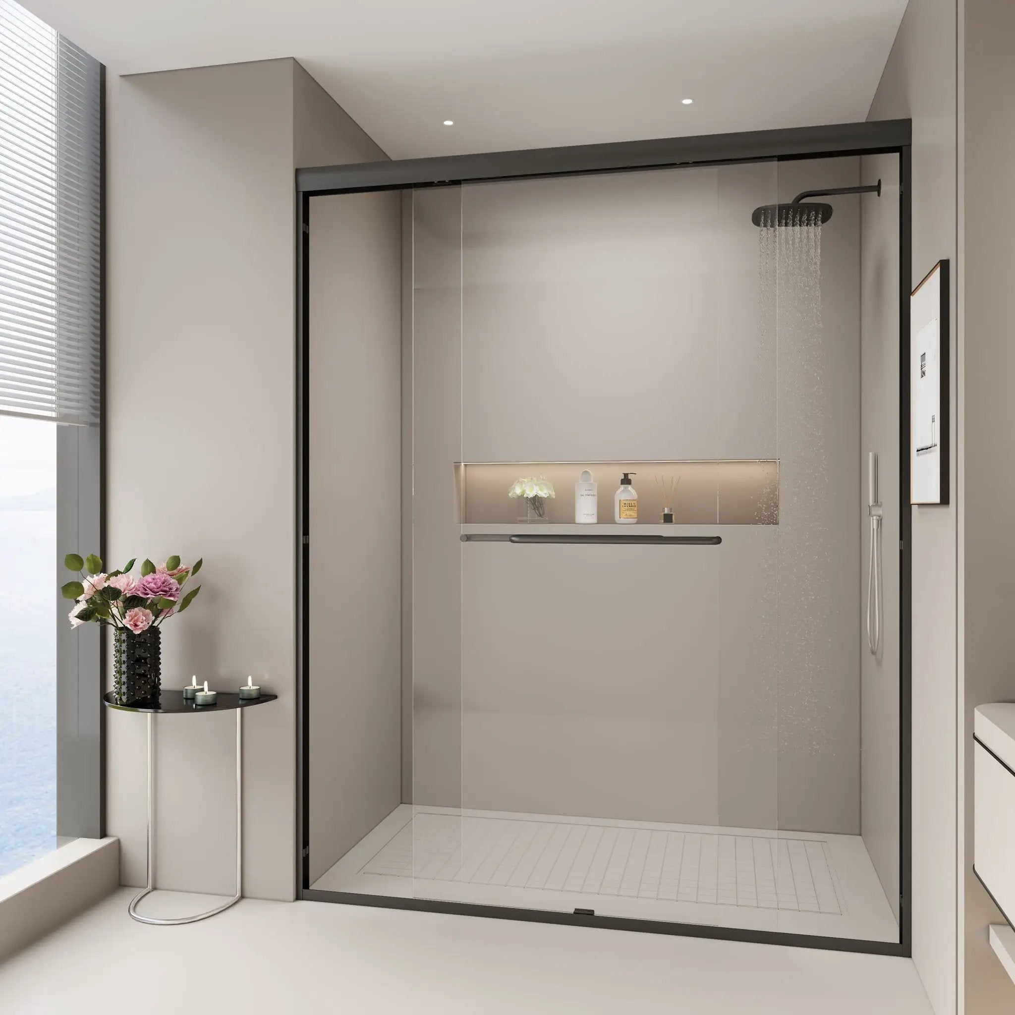 Double Sliding Shower Door, Semi-Frameless Bypass Bathroom Sliding Door With 1/4" (6 Mm) Tempered Glass For Walk-In Shower by HouseOfZazla