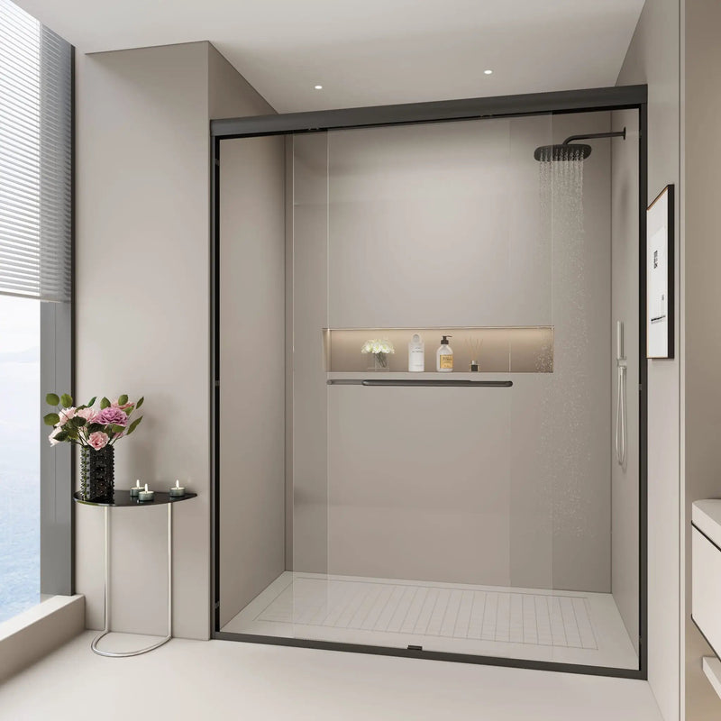 Double Sliding Shower Door, Semi-Frameless Bypass Bathroom Sliding Door With 1/4" (6 Mm) Tempered Glass For Walk-In Shower by HouseOfZazla
