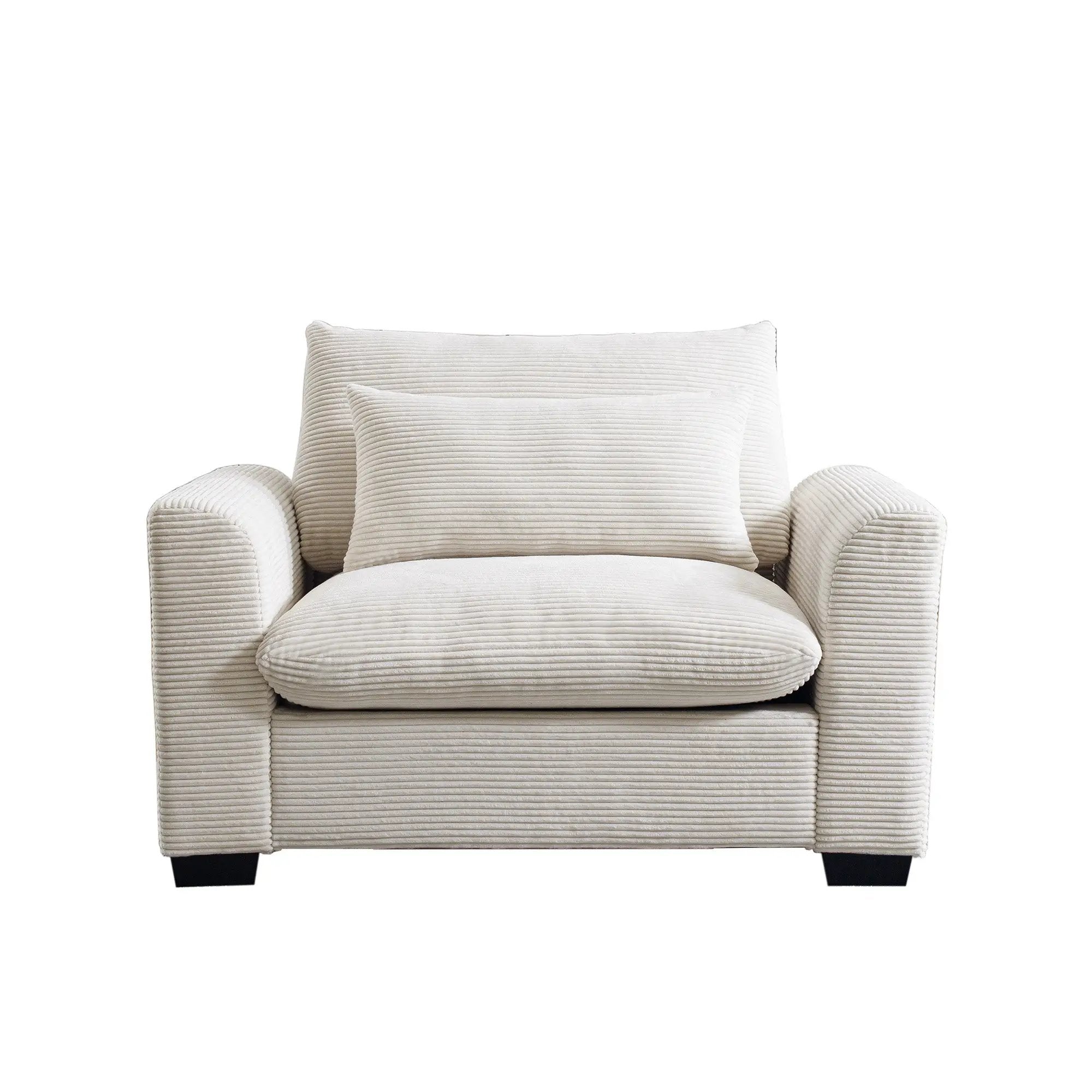 Beige Corduroy Deep Seat Single Sofa Accent Chair by HouseOfZazla
