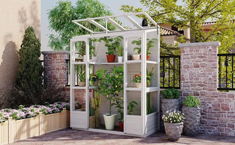 TOPMAX 78-Inch Wooden Greenhouse with Skylights and Folding Shelves by HouseOfZazla