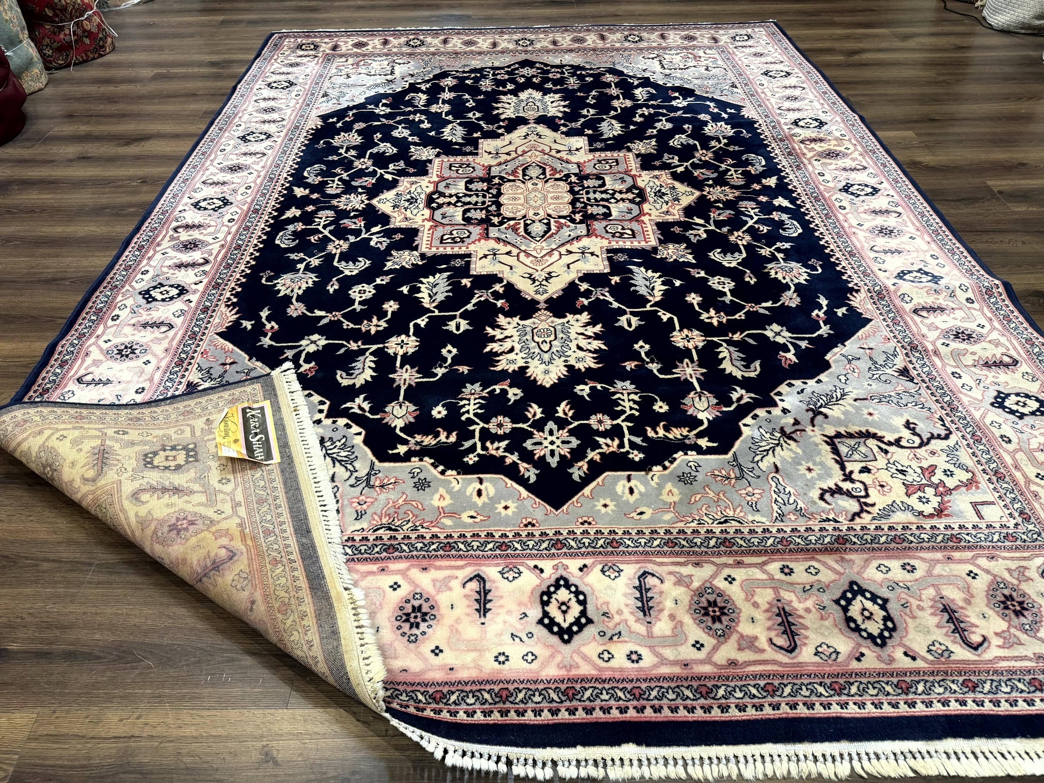 Karastan Rug 8x11 Navy Serapi, Kara Shah Rug, Navy Blue, Vintage Karastan Area Rug Wool Pile Karastan Rug by Jewel Rugs