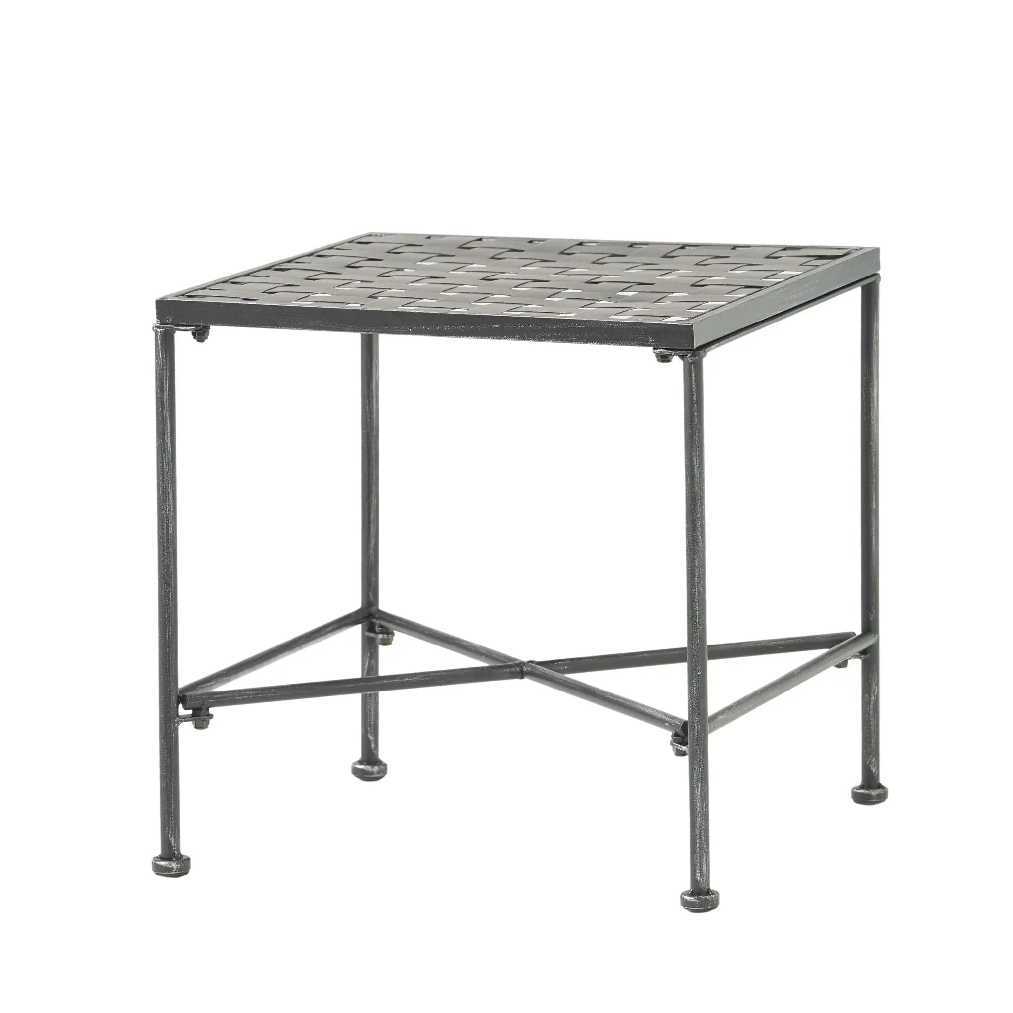 Outdoor Square Side Table with X Shaped Iron Frame - Black by HouseOfZazla