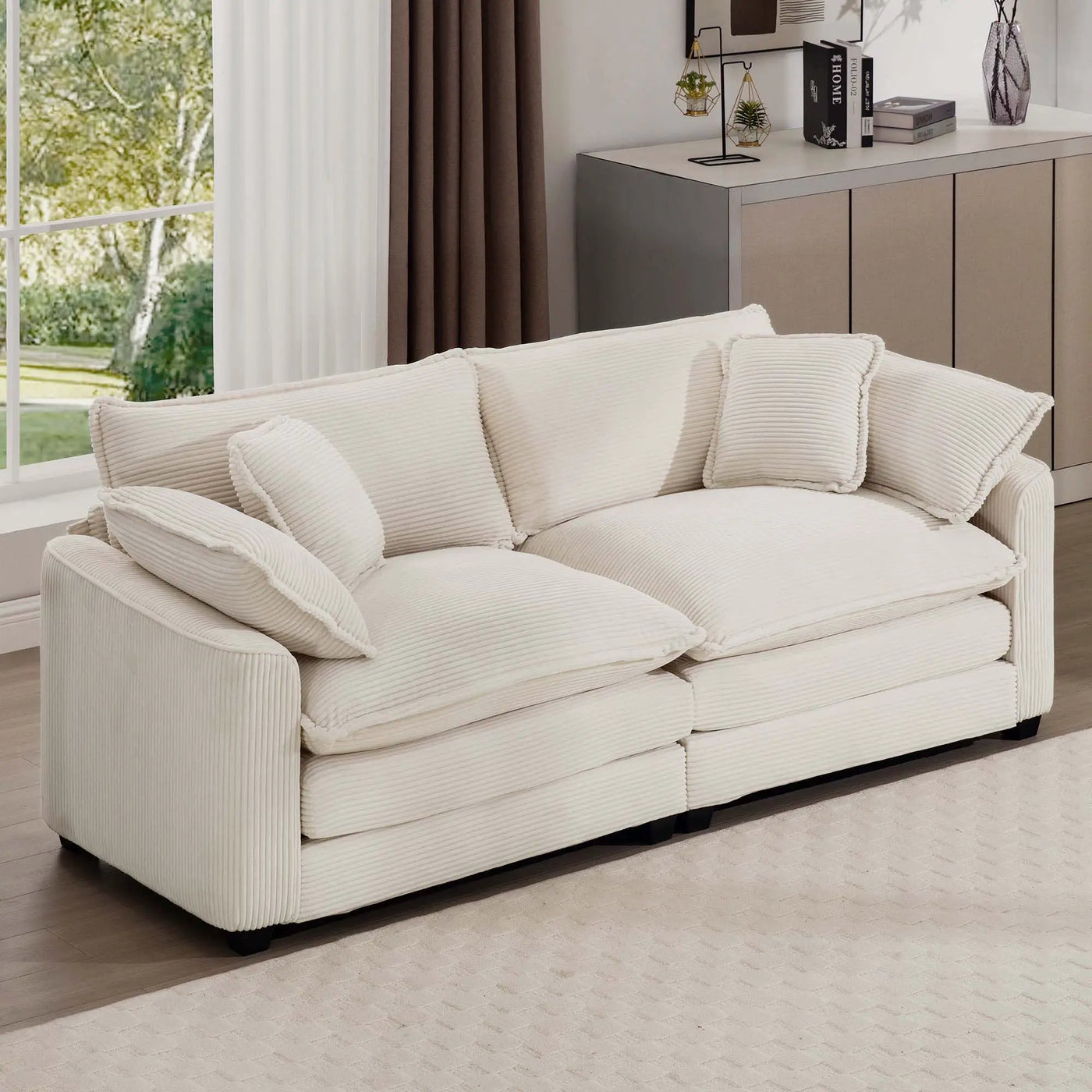 Modern 2 Seater With 4 Pillows, Upholstered Deep Seating Loveseat by Unique Piece Furniture
