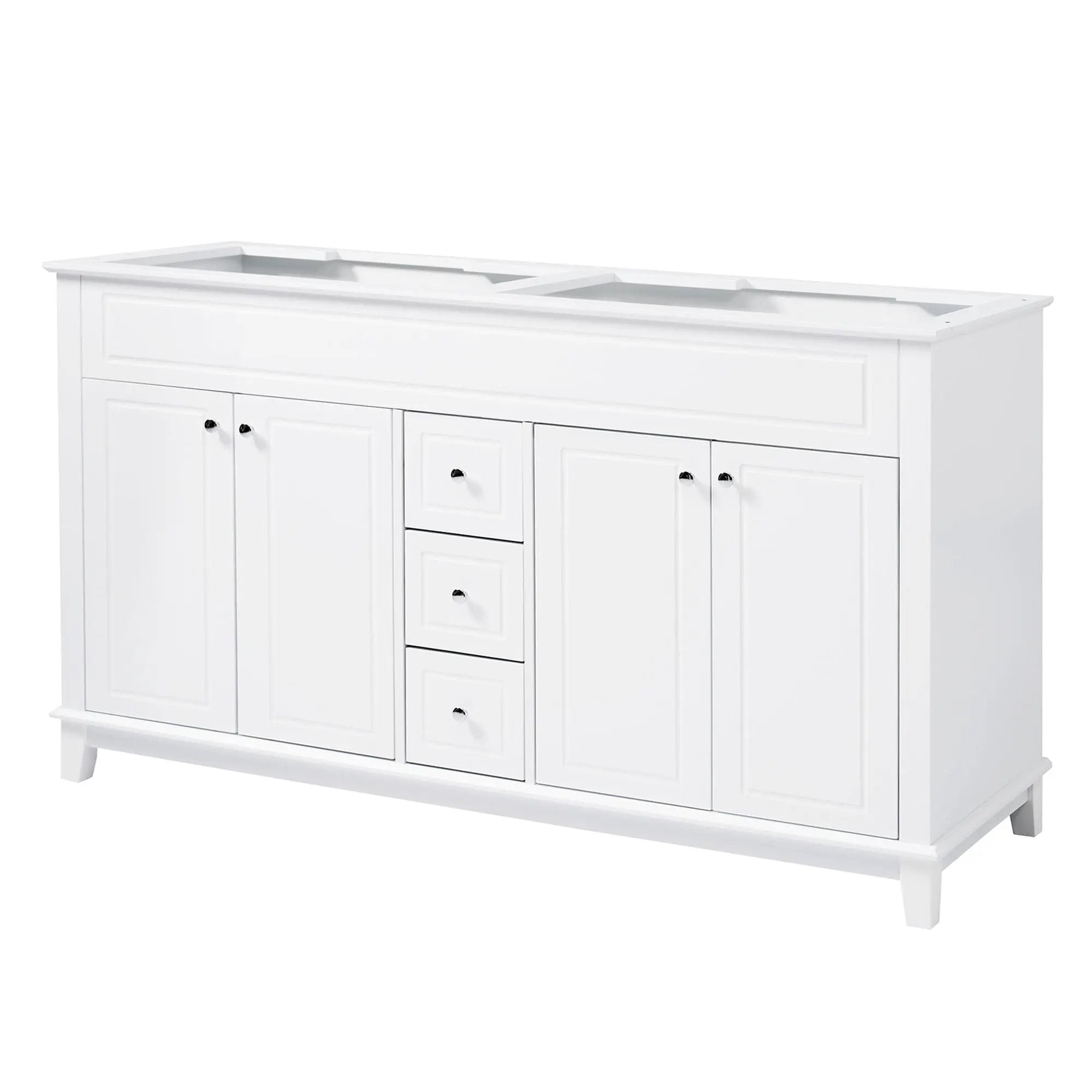Bathroom Vanity Cabinet Only, 3 Drawers & 4 Doors With Double Layer Shelves - White by HouseOfZazla