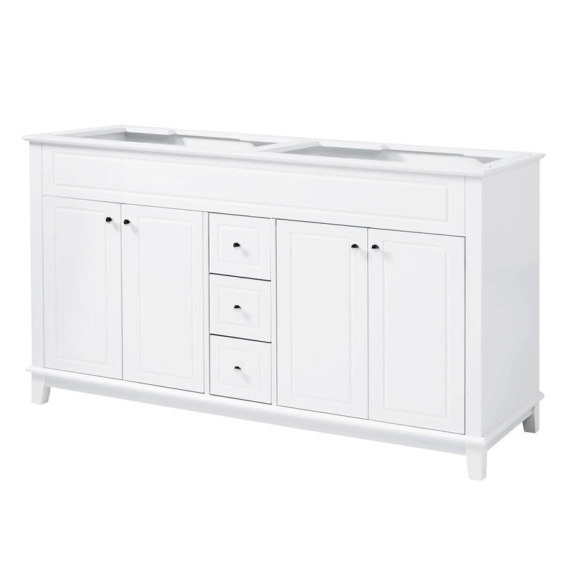 Bathroom Vanity Cabinet Only, 3 Drawers & 4 Doors With Double Layer Shelves - White by HouseOfZazla