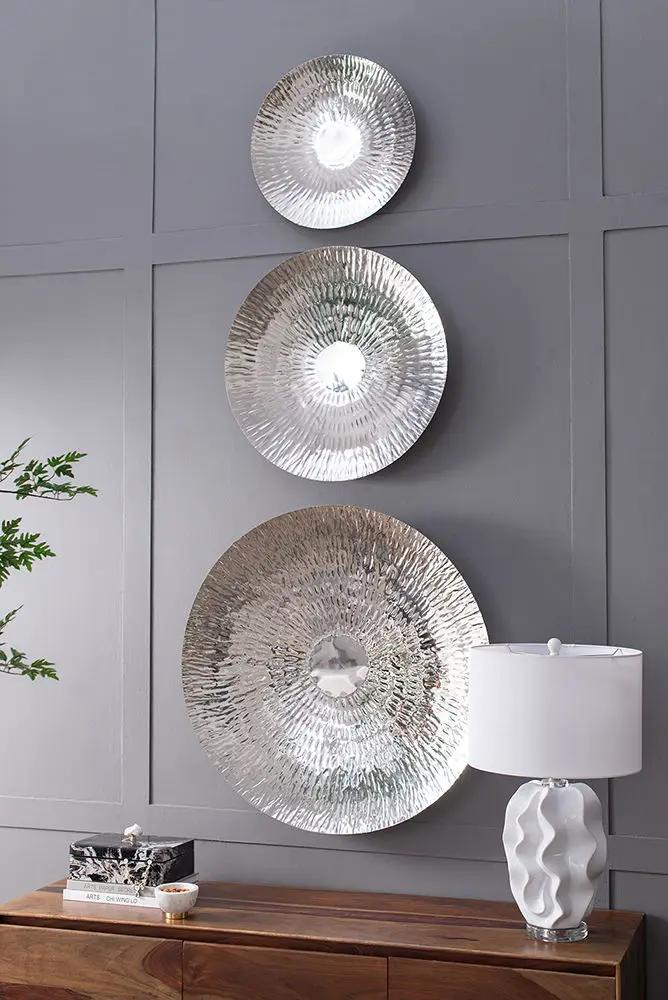Textured Oversized Disc, Wall Decor For Living Room (Set of 3) - Silver by Unique Piece Furniture
