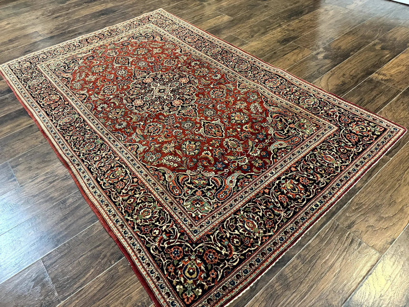Persian Kashan Rug 4x7, Red and Navy Blue, Floral Antique Carpet by Jewel Rugs