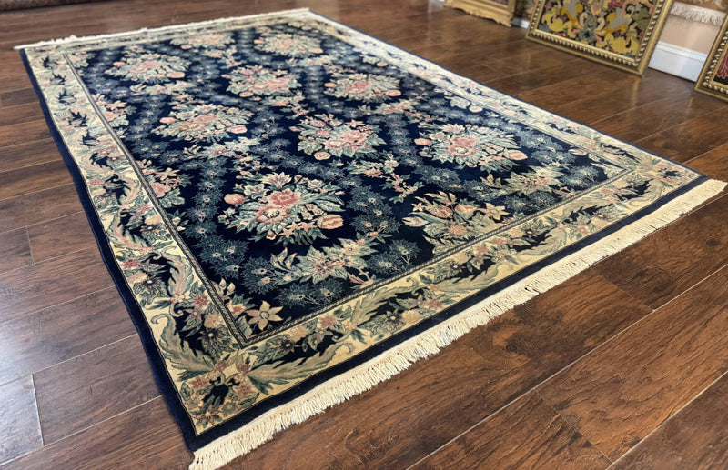 Sino Persian Rug 6x9, Navy Blue, Floral by Jewel Rugs