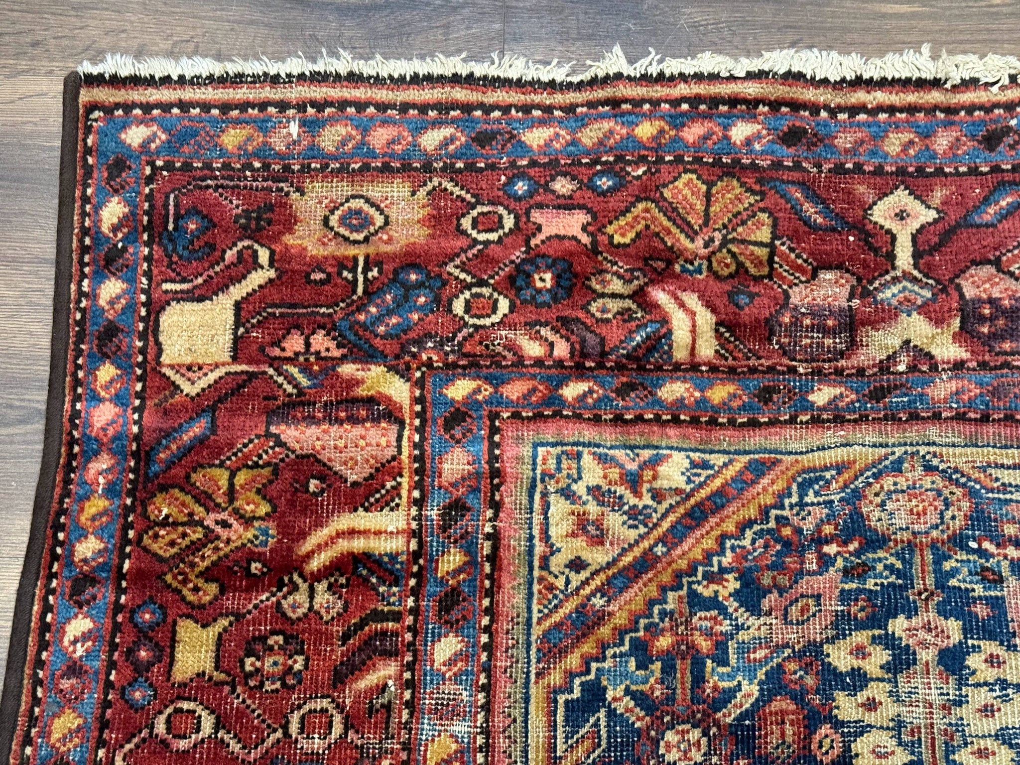 Antique Persian Rug 4x7, Blue and Red Malayer Carpet, Rare by Jewel Rugs