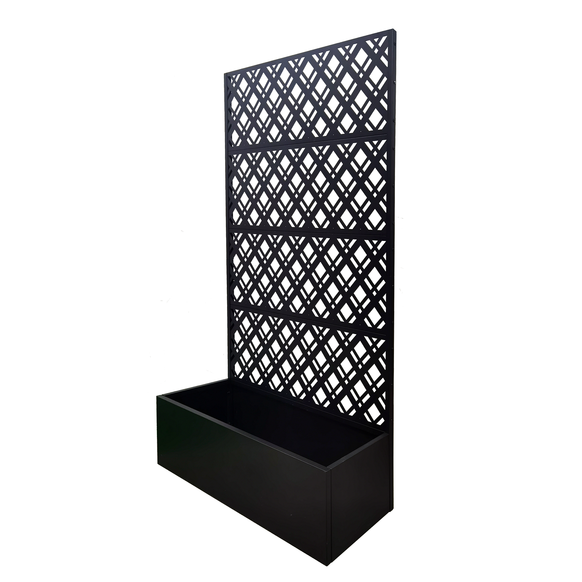 Rhombus Black Metal Planter Raised Garden Bed with Trellis by HouseOfZazla
