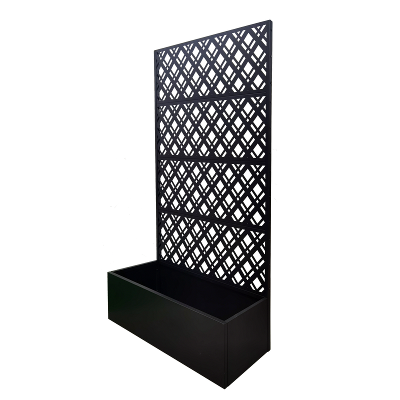Rhombus Black Metal Planter Raised Garden Bed with Trellis by HouseOfZazla
