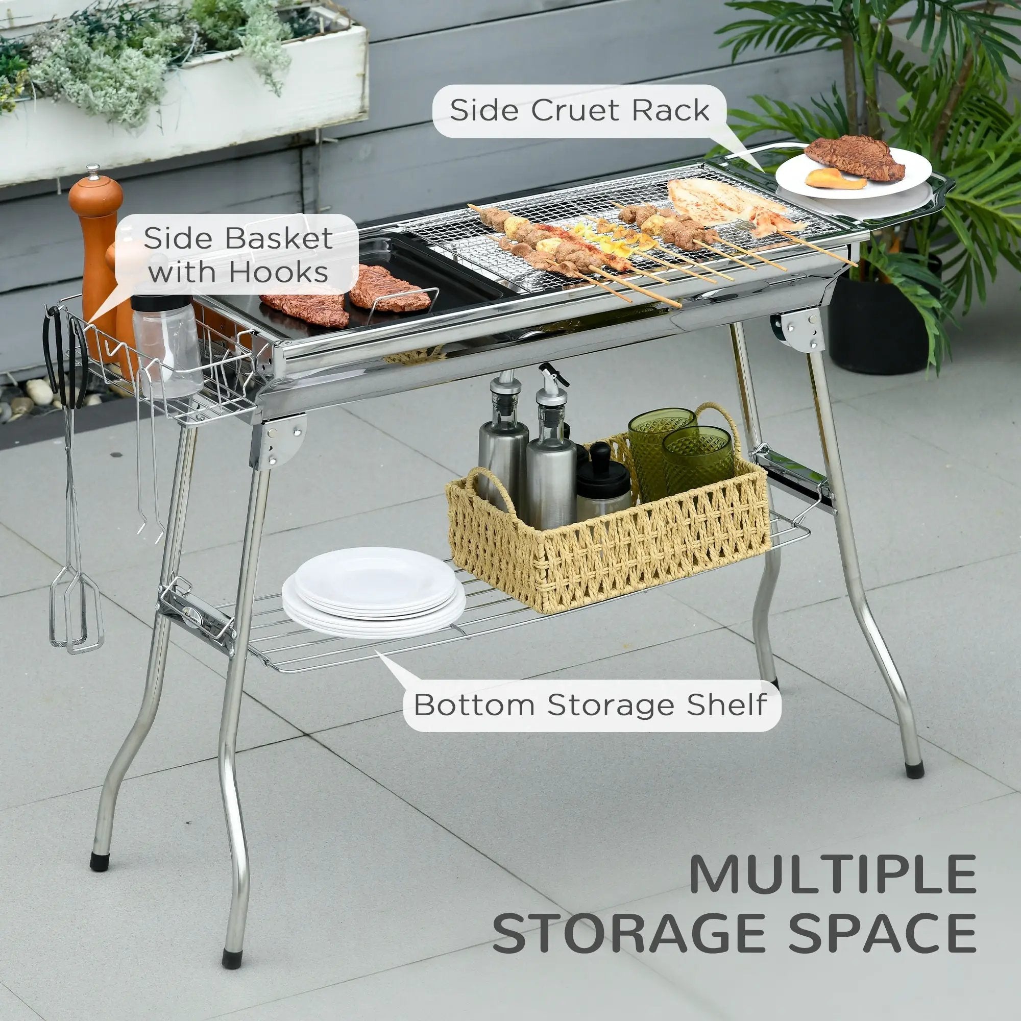 Outsunny Charcoal Grill Stainless Steel Portable Folding BBQ by HouseOfZazla