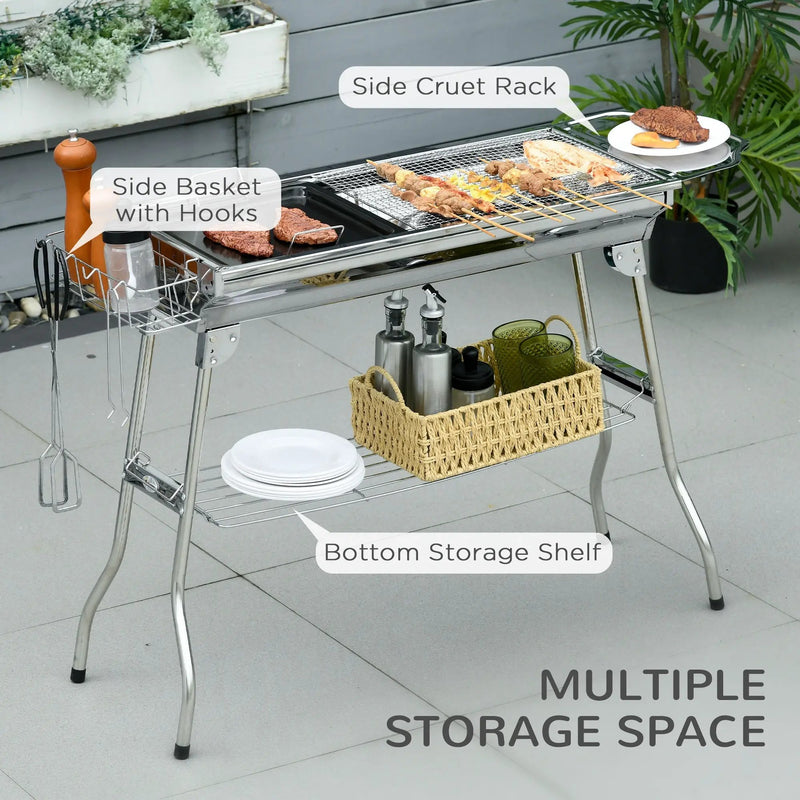 Outsunny Charcoal Grill Stainless Steel Portable Folding BBQ by HouseOfZazla