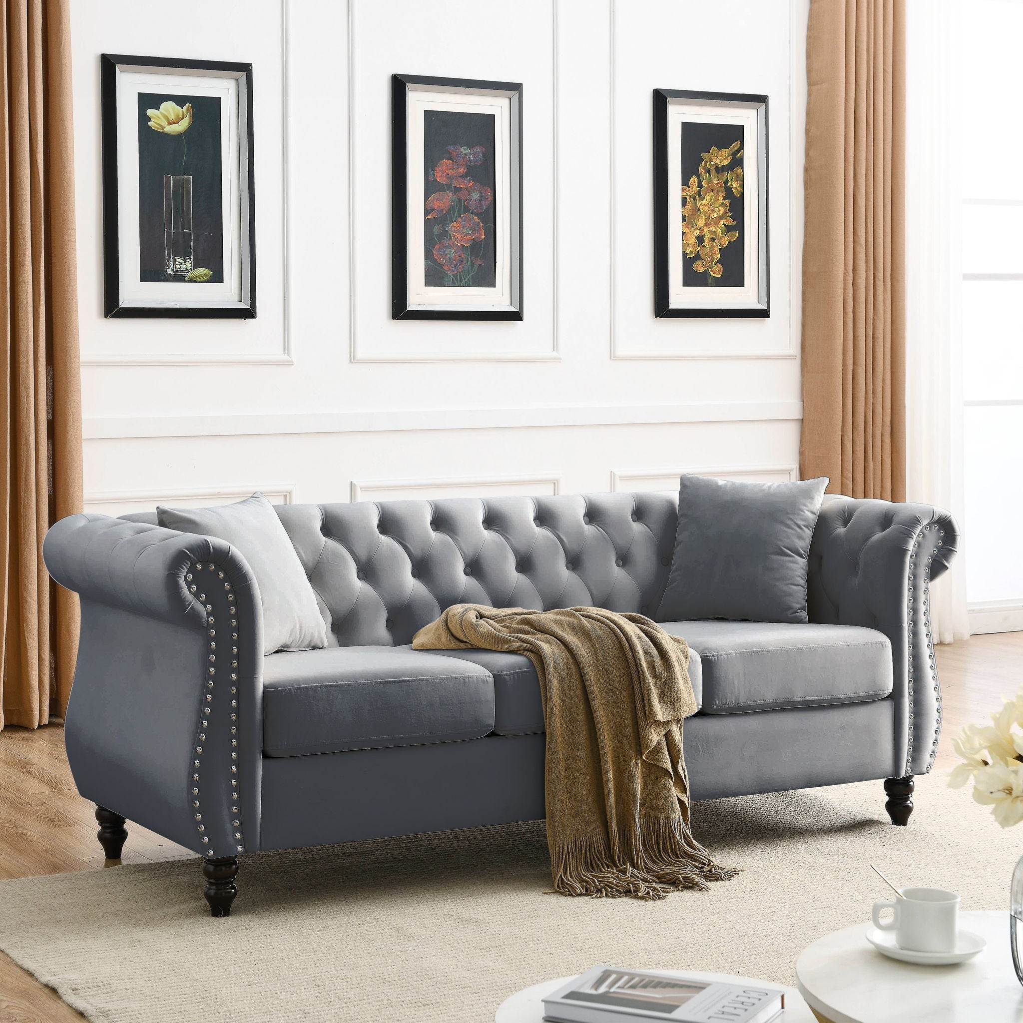 Chesterfield Sofa With Rolled Arms And Nailhead Trim by HouseOfZazla