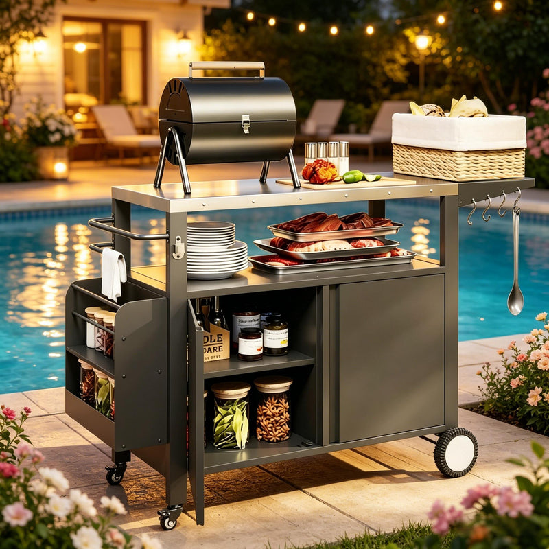 Convenient Kitchen Island, Movable Grill Cart Table, Oven Table, Versatile Bar Cart by HouseOfZazla