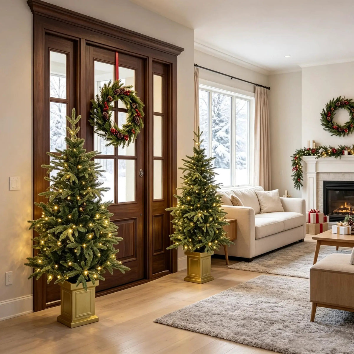 Set of 2, 4 ft Pre-Lit Aspen Fir Artificial Christmas Trees by HouseOfZazla