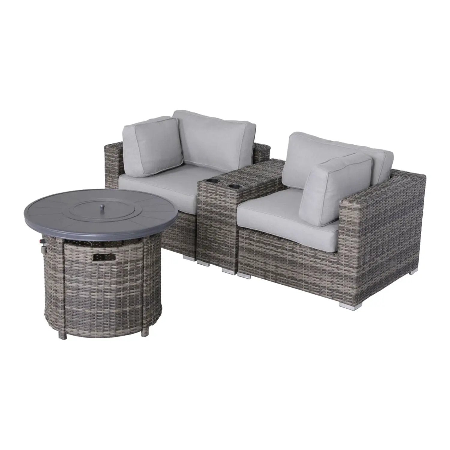 Rattan Patio Set With Comfortable Cushions And Fire Pit by HouseOfZazla