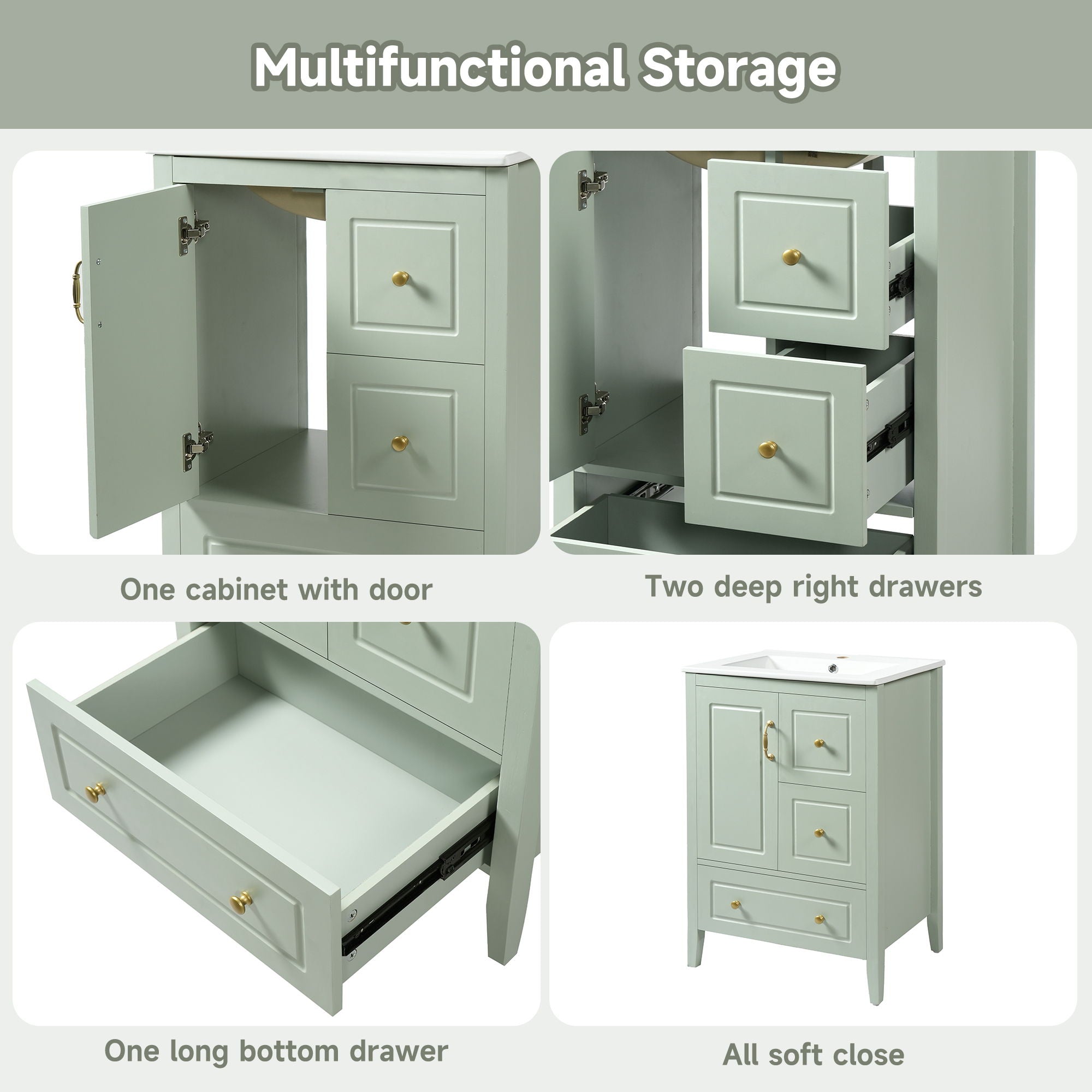 Retro Bathroom Vanity With Sink, Soft Closing Cabinet & Drawers by HouseOfZazla