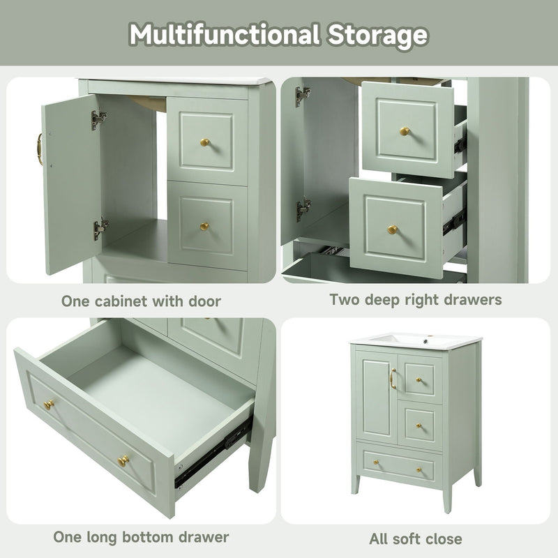 Retro Bathroom Vanity With Sink, Soft Closing Cabinet & Drawers by HouseOfZazla