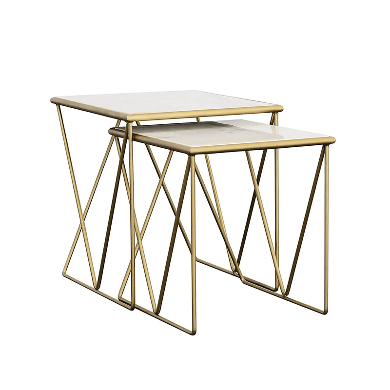 Sinclair - 2 Piece Nesting Table Set With Iron And Luxurious Marble Surface - White / Gold by HouseOfZazla