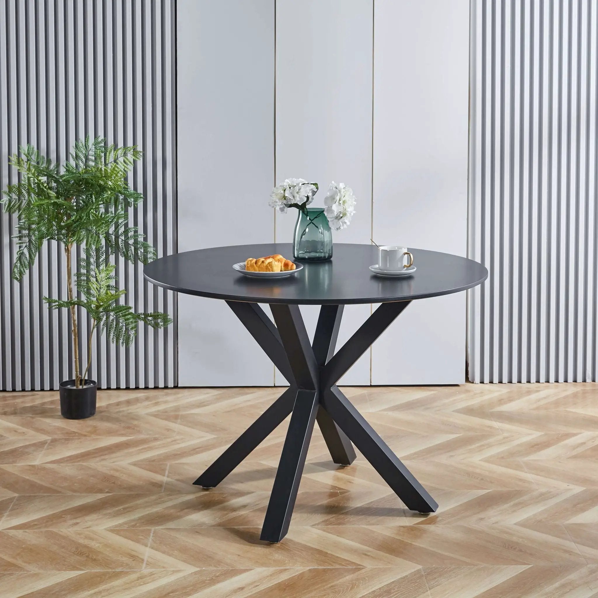 Table Mid-Century Dining Table For 4 - 6 People With Round Table Top, Pedestal Dining Table, End Table Leisure Coffee Table, Cross Leg by HouseOfZazla