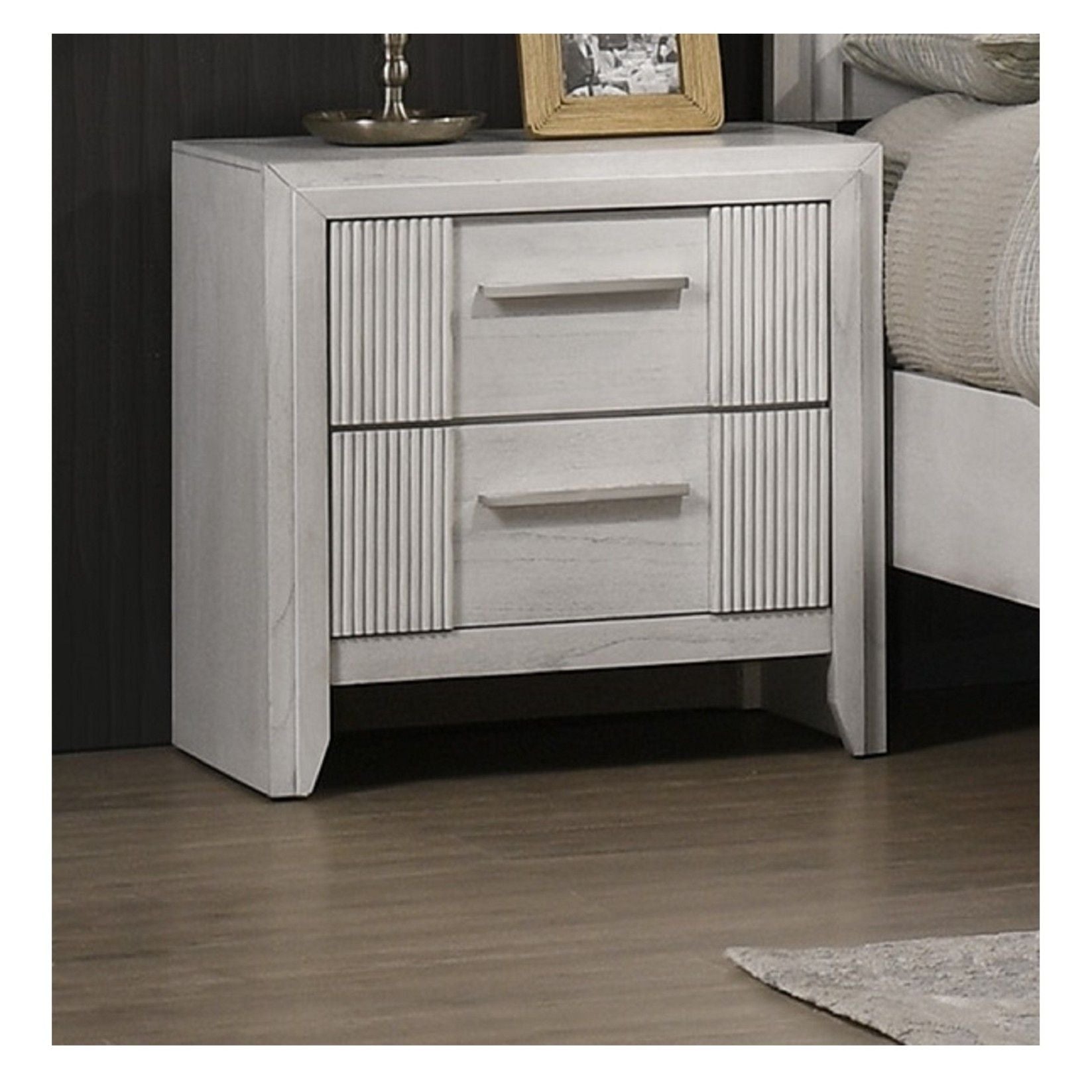 2 Drawer Nightstand With Bar Handle - Antique White by HouseOfZazla