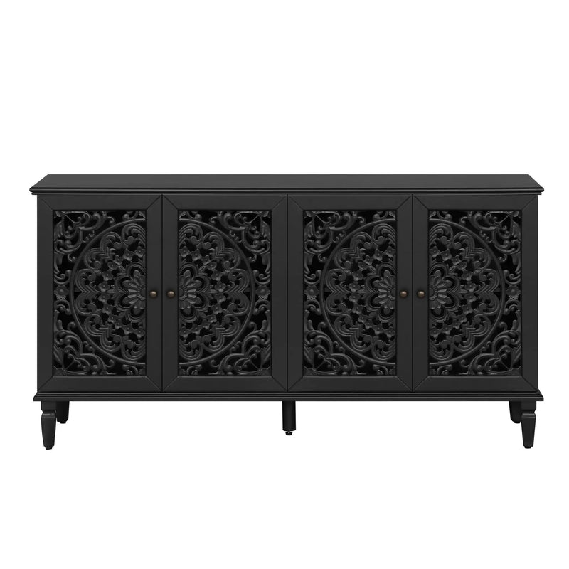 60" Antique Buffet Cabinet with Floral Carvings by HouseOfZazla