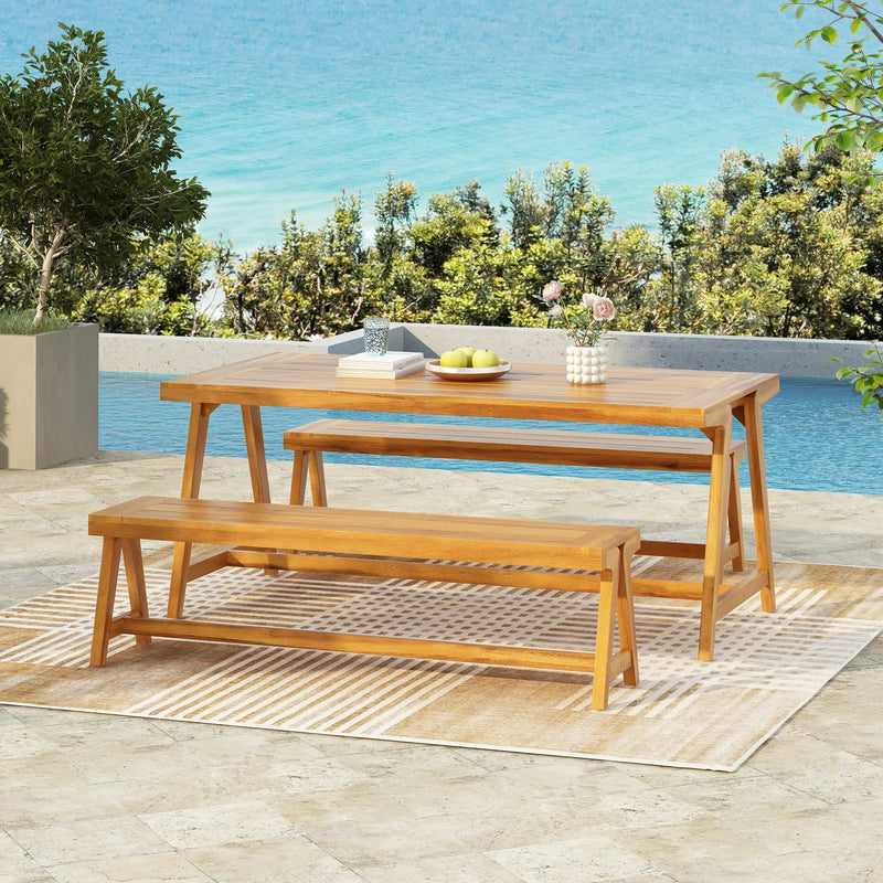 Outdoor 3-Piece Picnic Table Set in Acacia Wood by HouseOfZazla