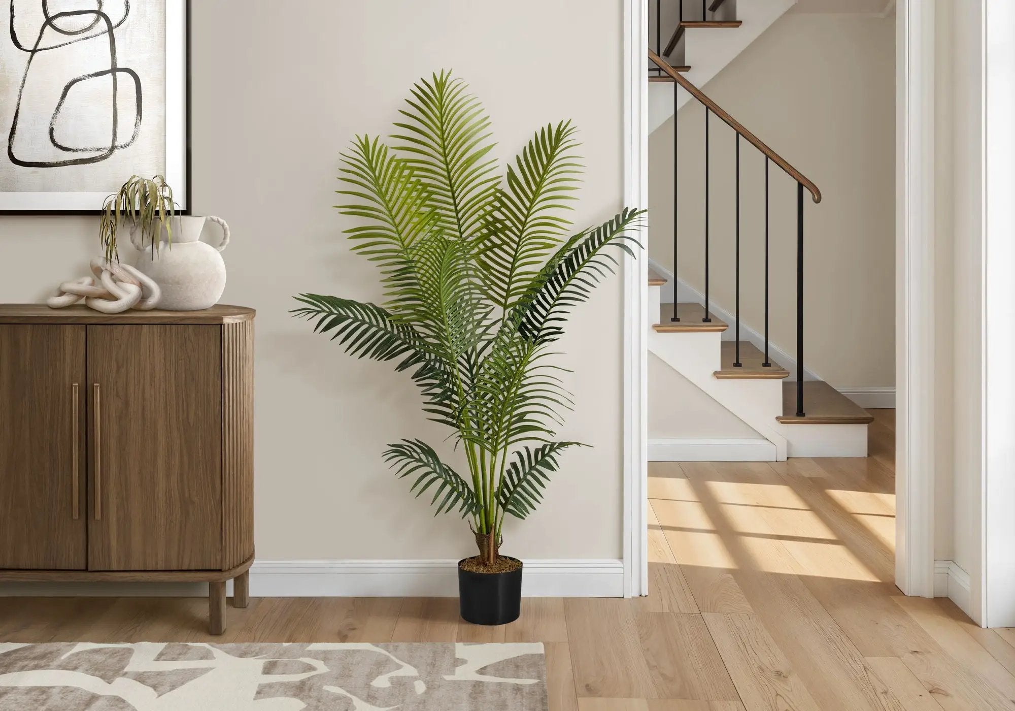 57" Tall, Artificial Plant, Palm Tree, Indoor, Faux, Fake, Floor, Greenery, Potted, Real Touch, Decorative - Green / Black by Unique Piece Furniture