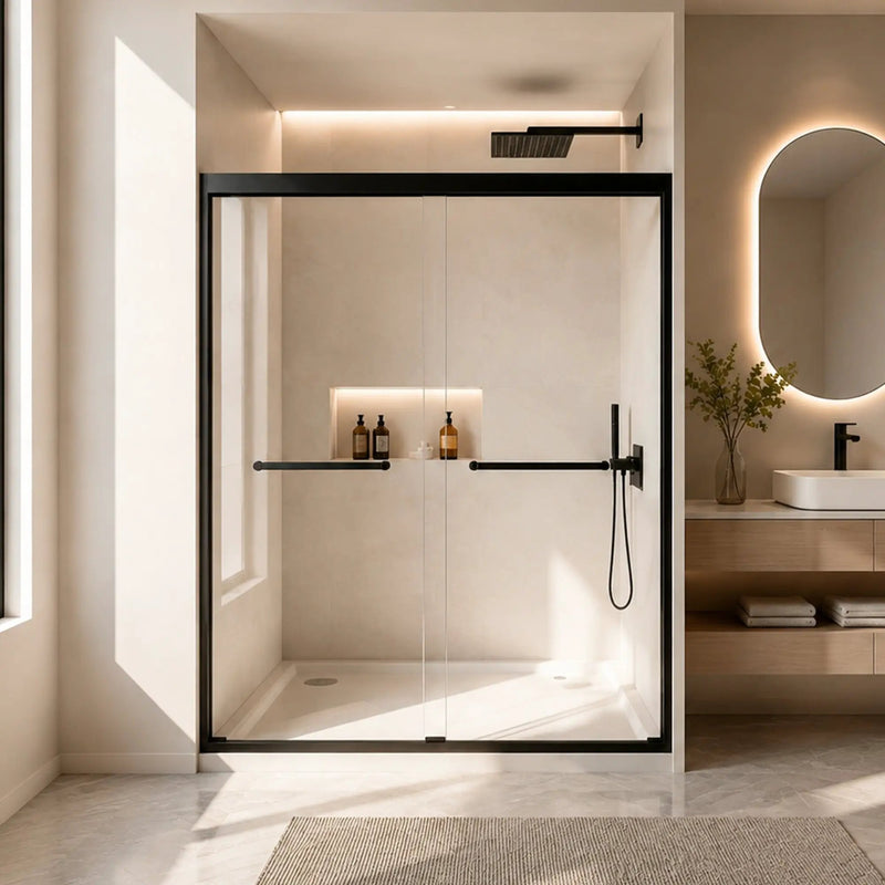 Tempered Glass Aluminum Frame Double Sliding Shower Door by HouseOfZazla