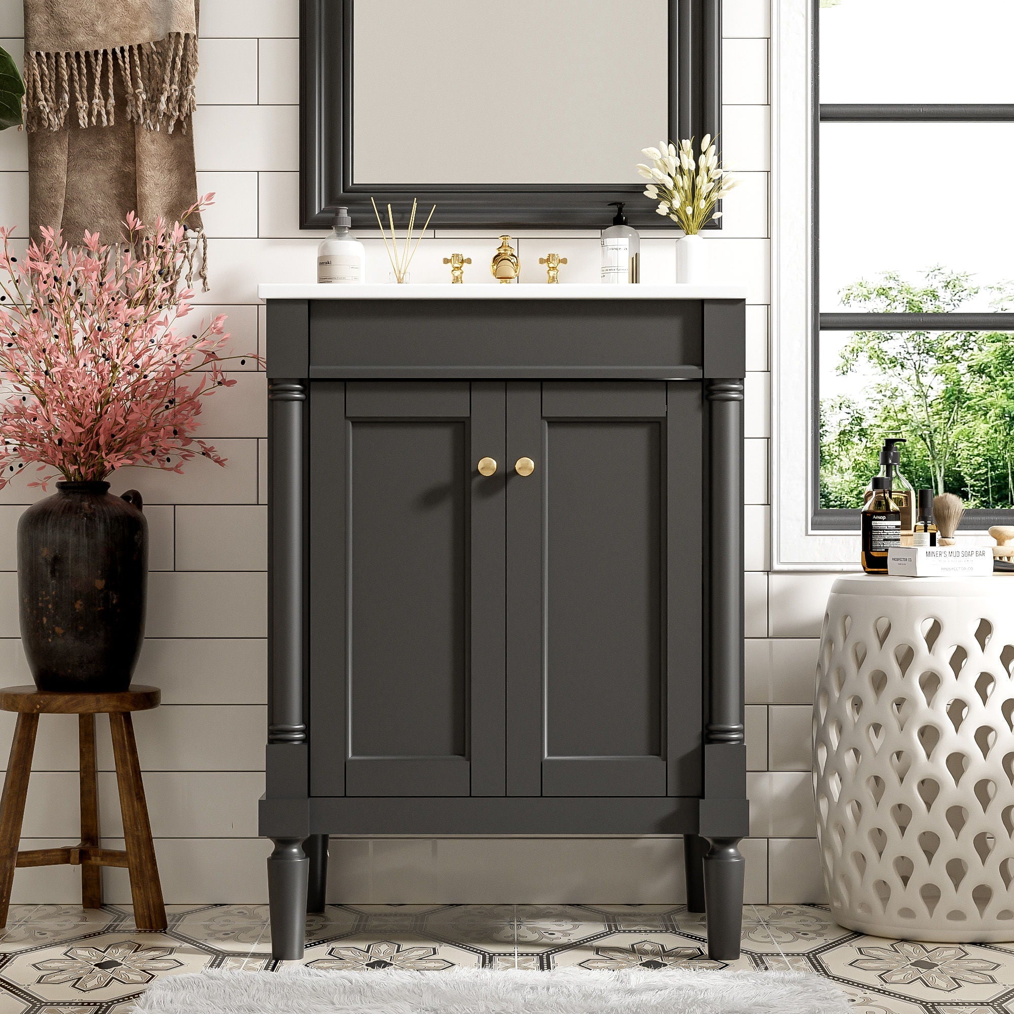 Bathroom Vanity With Top Sink, 2 Tier Storage Cabinet by Unique Piece Furniture