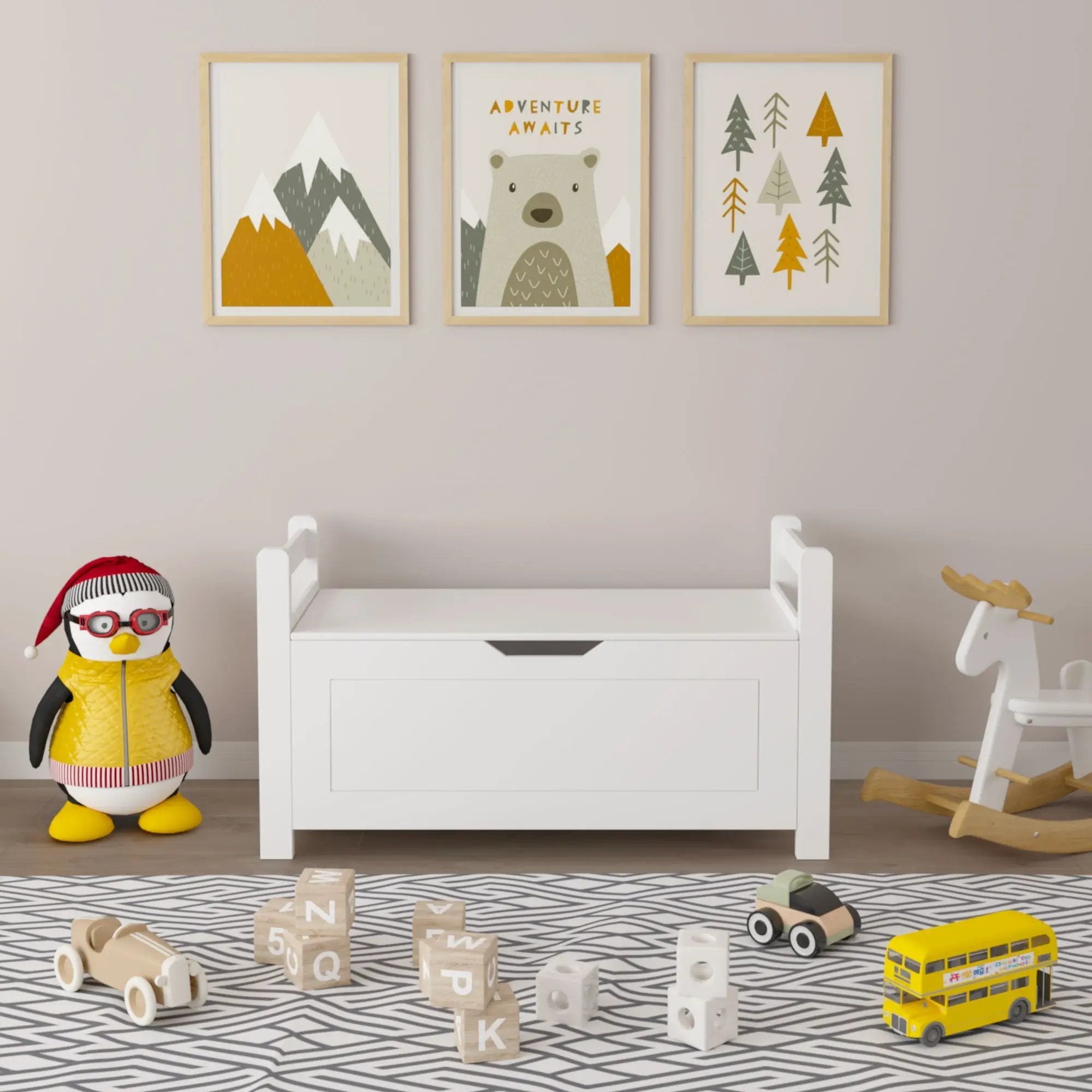Toy Box Chest Storage Trunk with Flip Top Lid and Safety Hinge - White by HouseOfZazla