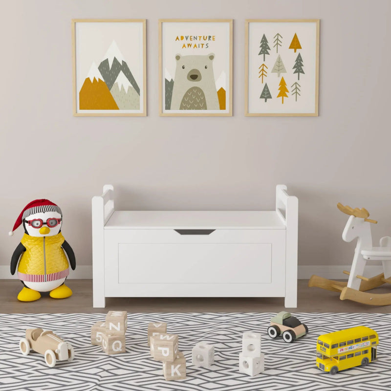 Toy Box Chest Storage Trunk with Flip Top Lid and Safety Hinge - White by HouseOfZazla