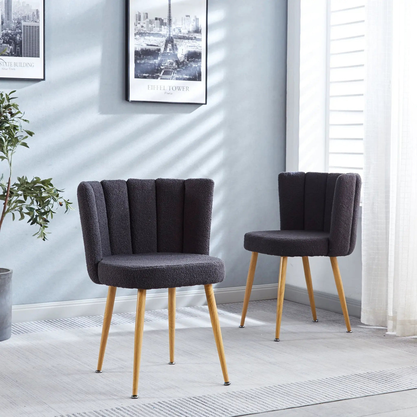 Modern Dining Chair (Set of 2) With Iron Tube Wood Color Legs, Shorthair Cushions And Comfortable Backrest, Suitable For Dining Room, Living Room, Cafe, Simple Structure by Unique Piece Furniture