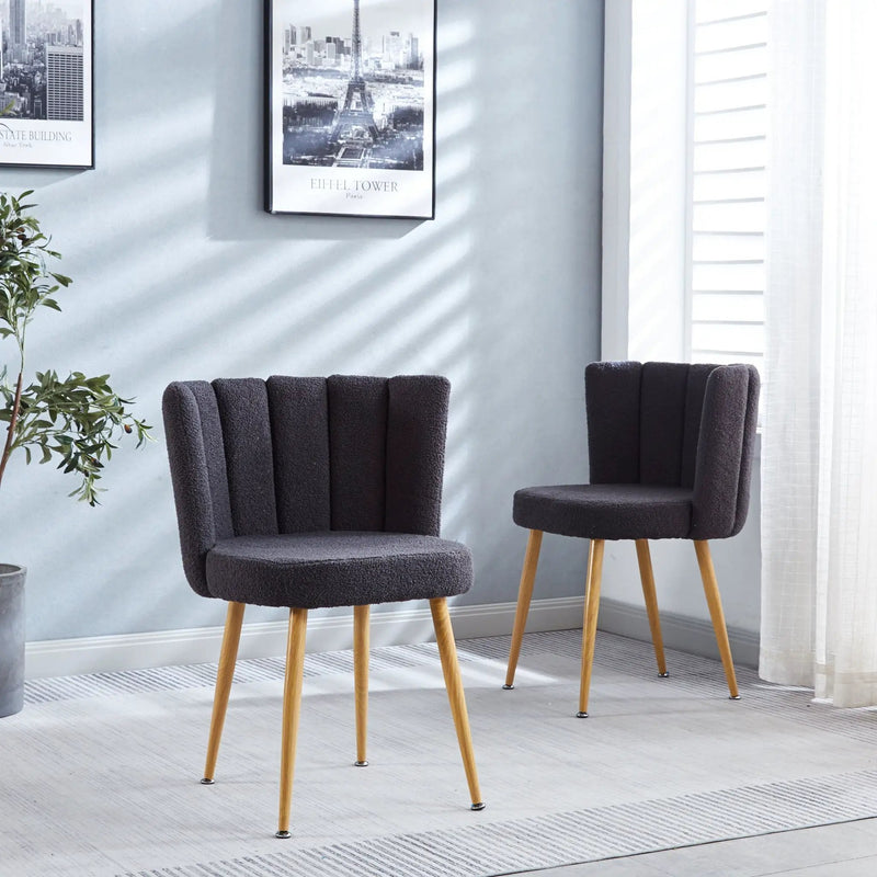 Modern Dining Chair (Set of 2) With Iron Tube Wood Color Legs, Shorthair Cushions And Comfortable Backrest, Suitable For Dining Room, Living Room, Cafe, Simple Structure by HouseOfZazla