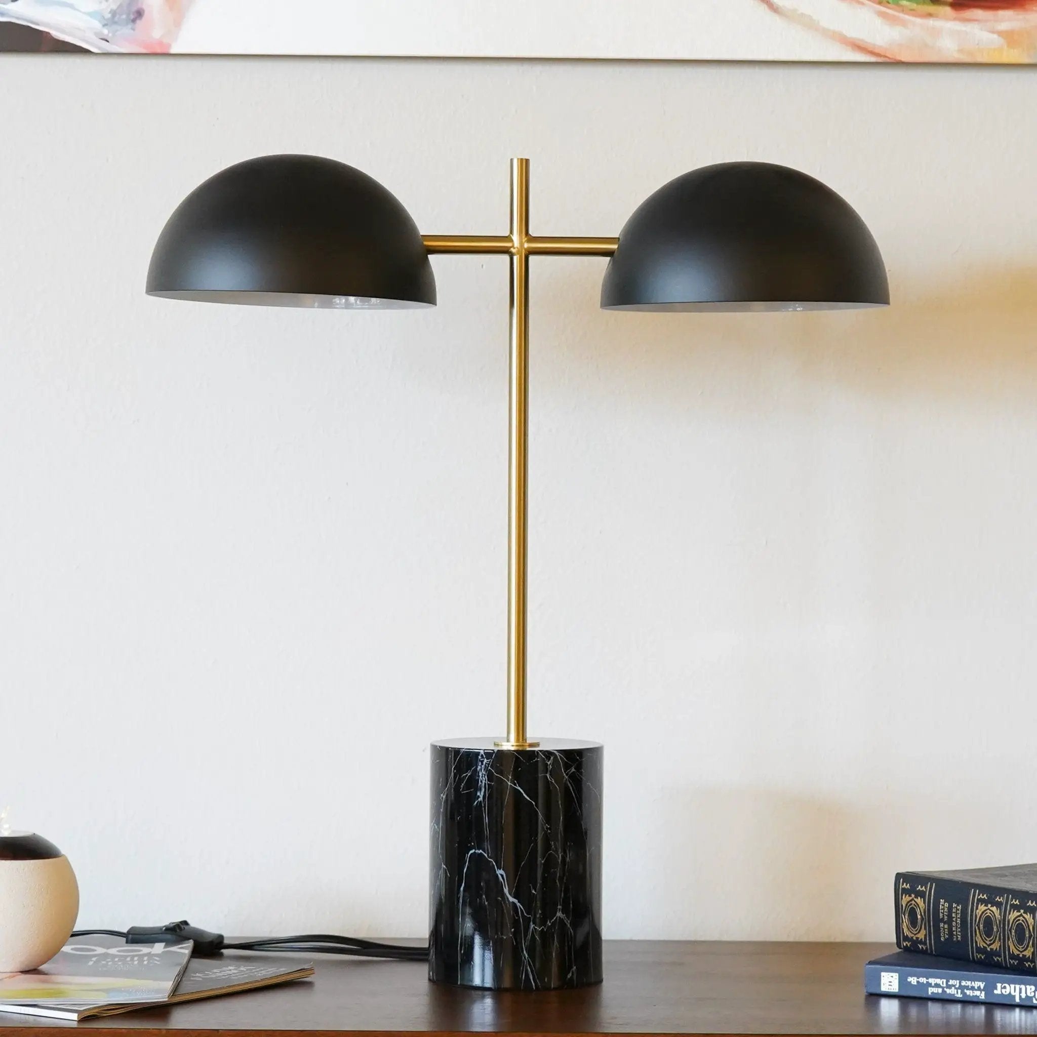 Nova - Hydro Table Lamp With On / Off Switch Double Lamp - Black / Gold / Marble by HouseOfZazla